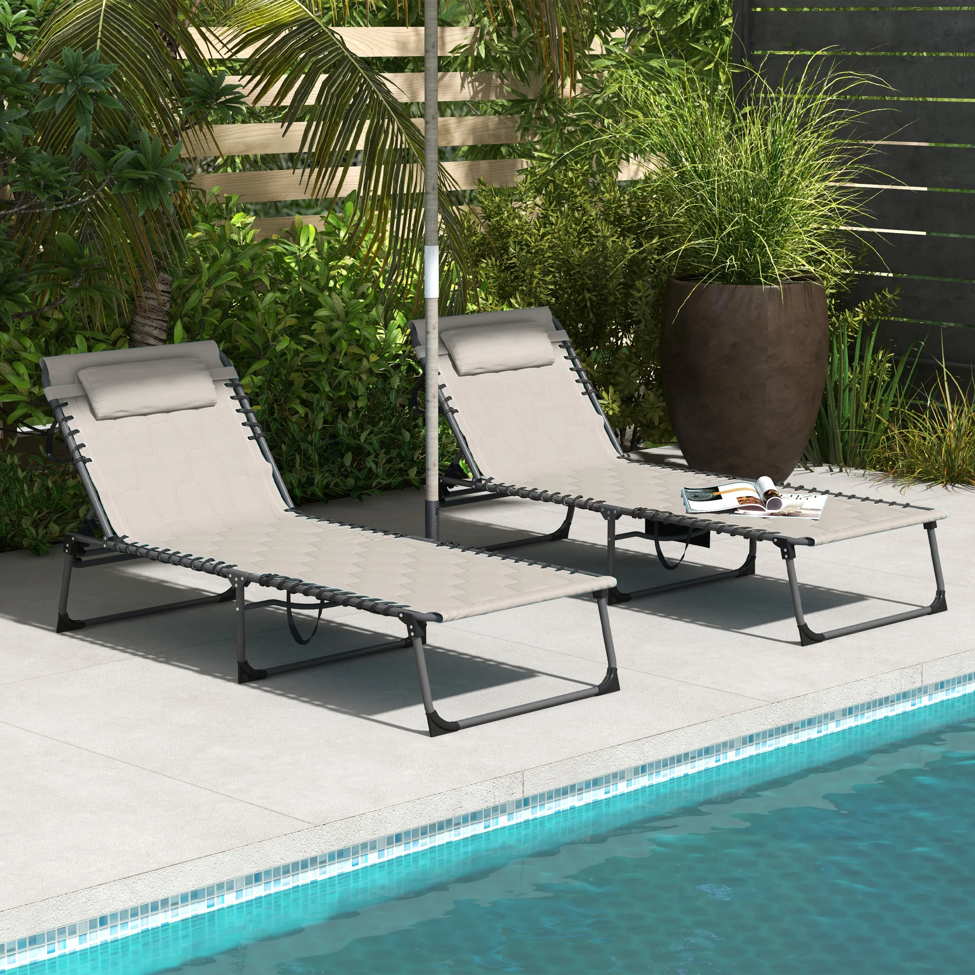 Outsunny Foldable Sun Lounger w/ Padded Seat (Choice of Single or Set) - Image 2