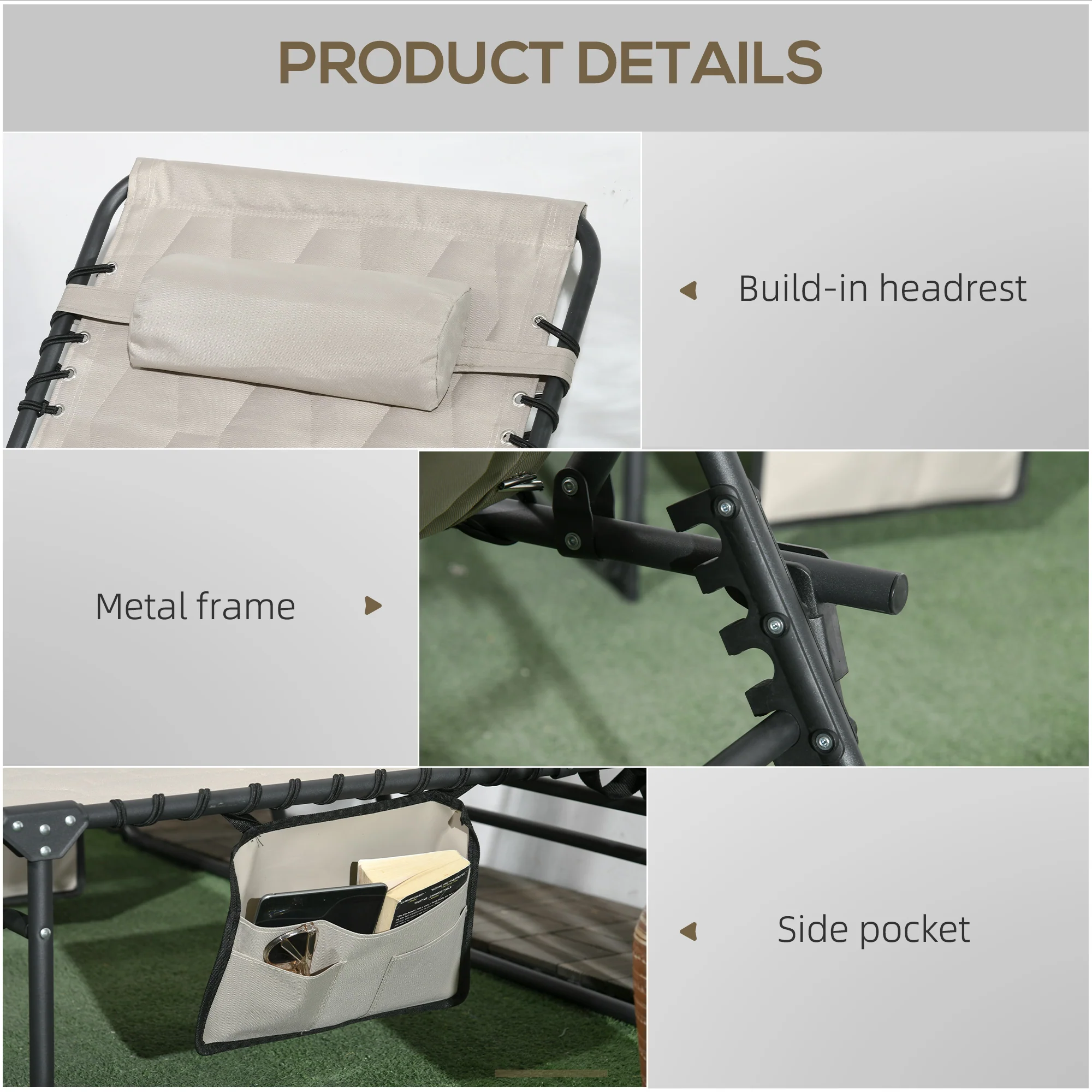 Outsunny Foldable Sun Lounger w/ Padded Seat (Choice of Single or Set) - Image 4
