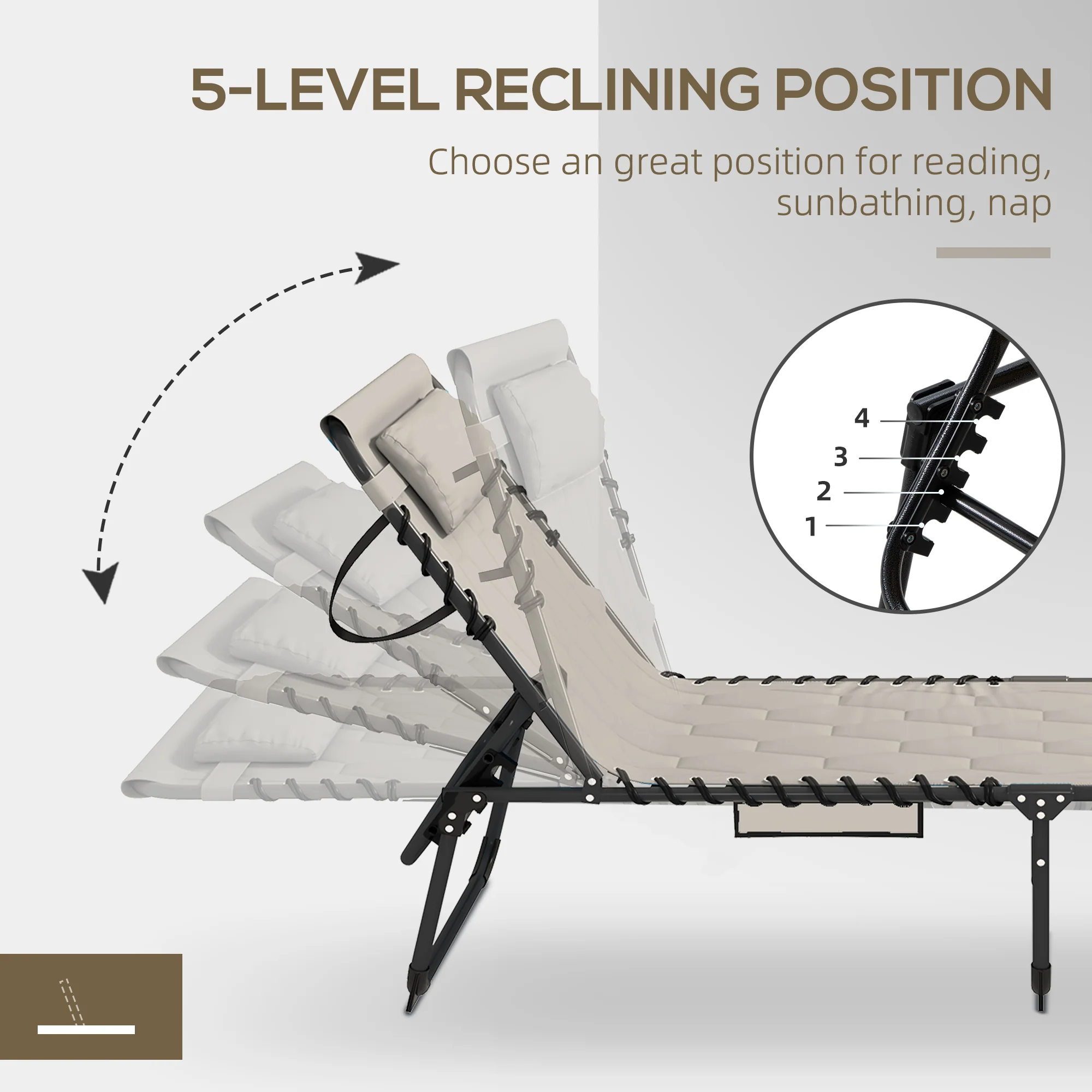 Outsunny Foldable Sun Lounger w/ Padded Seat (Choice of Single or Set) - Image 6
