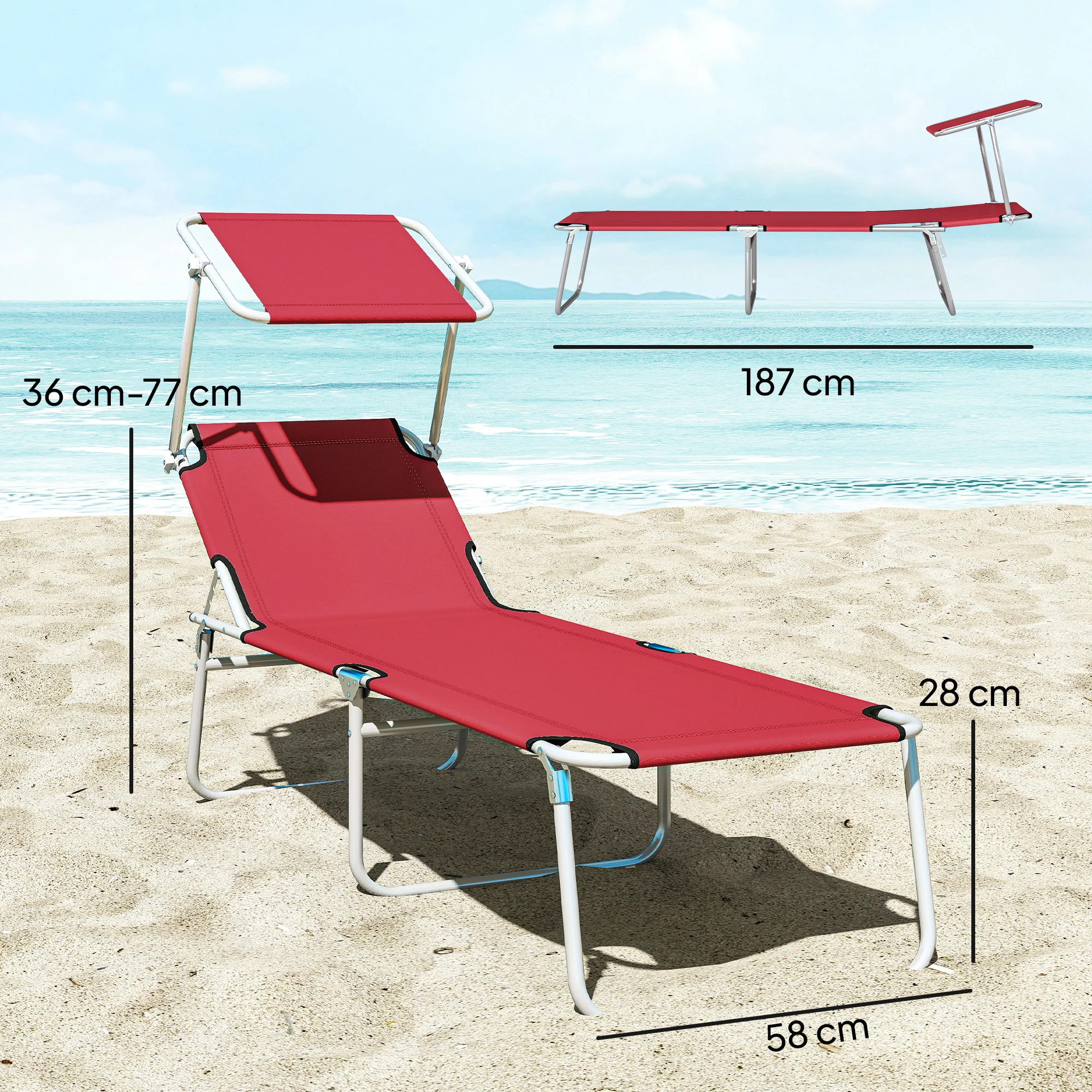 Outsunny Foldable Sun Lounger Set of 2, 4 Level Adjustable Backrest - Image 3