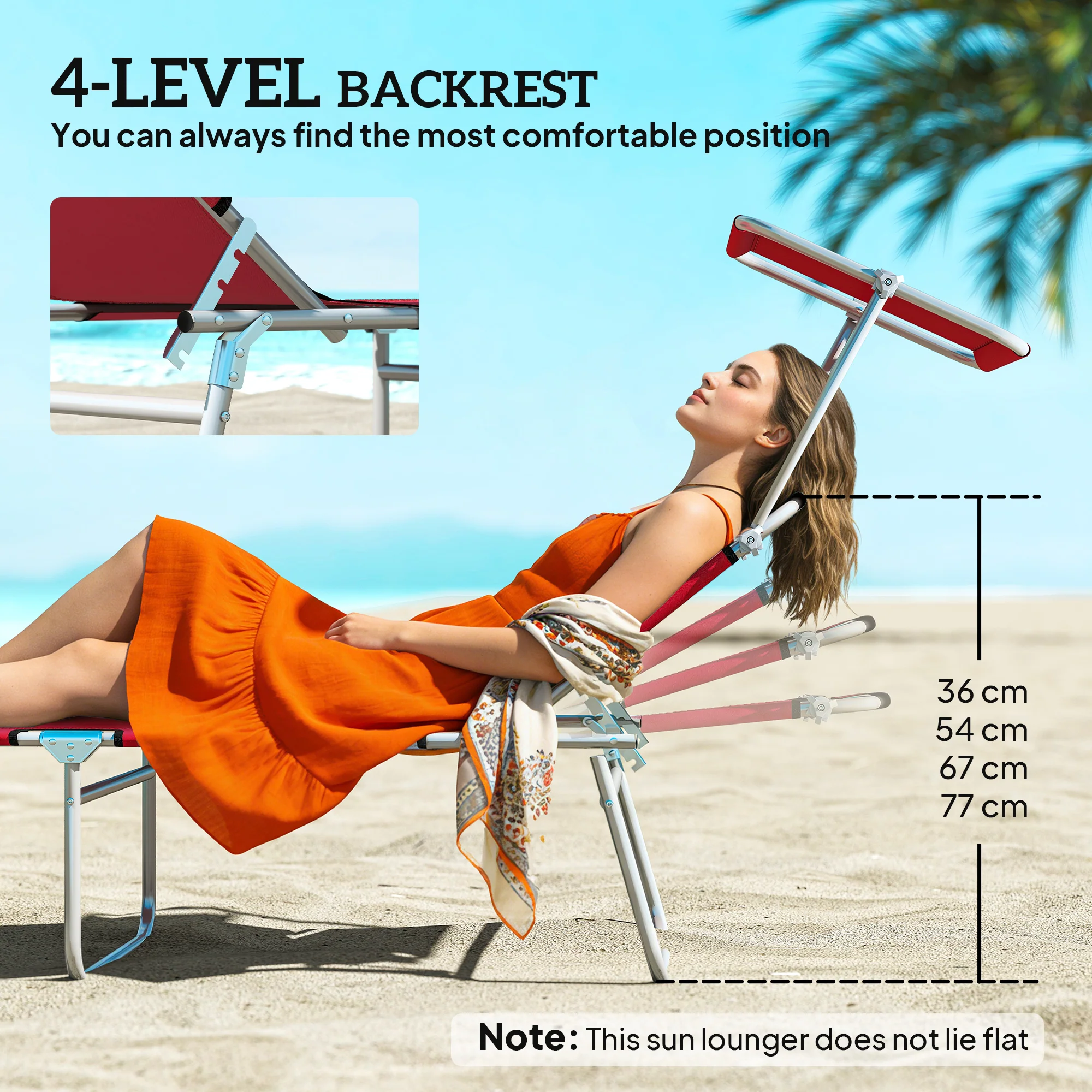 Outsunny Foldable Sun Lounger Set of 2, 4 Level Adjustable Backrest - Image 4