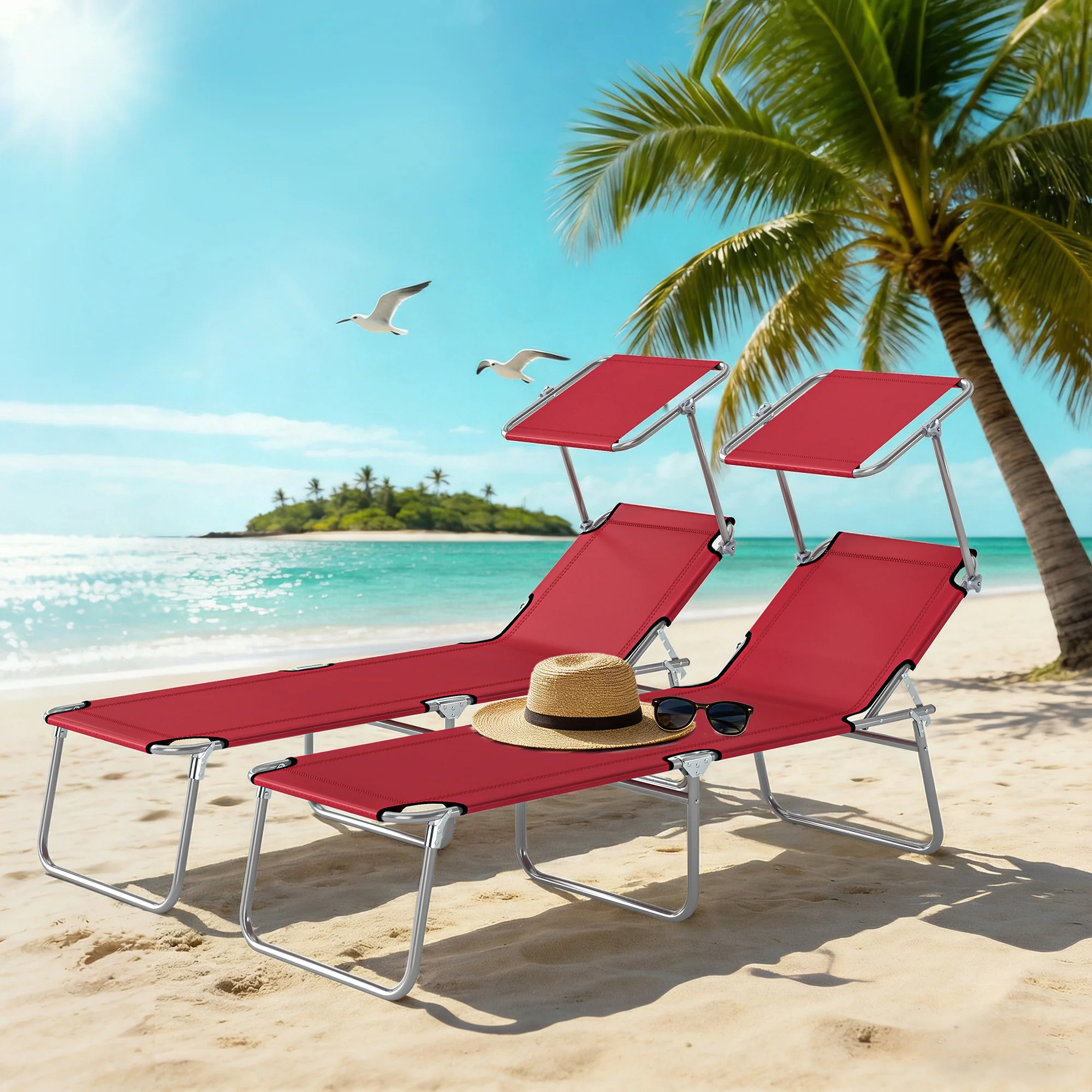 Outsunny Foldable Sun Lounger Set of 2, 4 Level Adjustable Backrest - Image 9