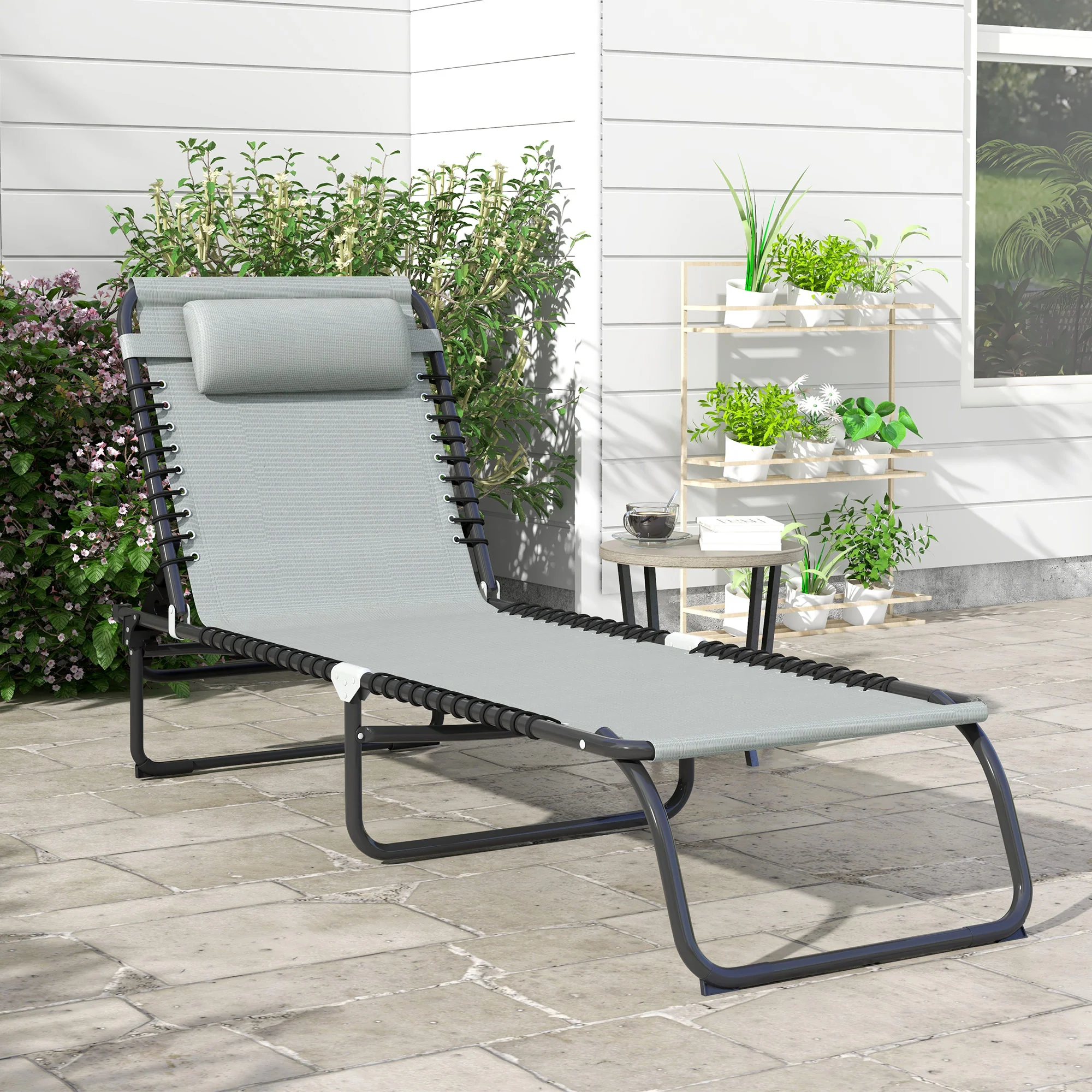 Set Of 2 Outsunny Folding Beach Chair Chaise Lounge 4 Adjustable Positions - Image 20