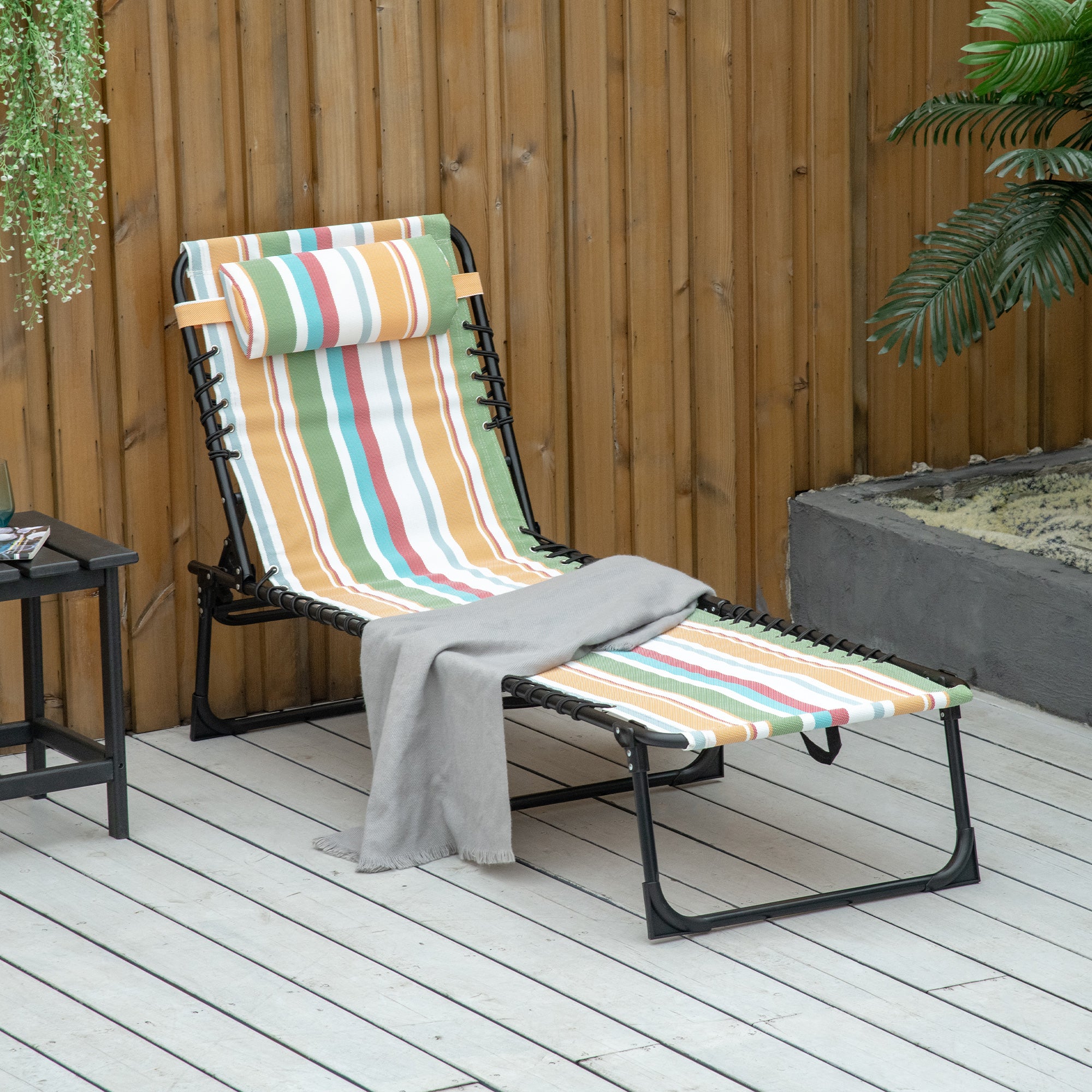 Outsunny Folding Beach Chair Chaise Lounge 4 Adjustable Positions, Multicolored - Image 2