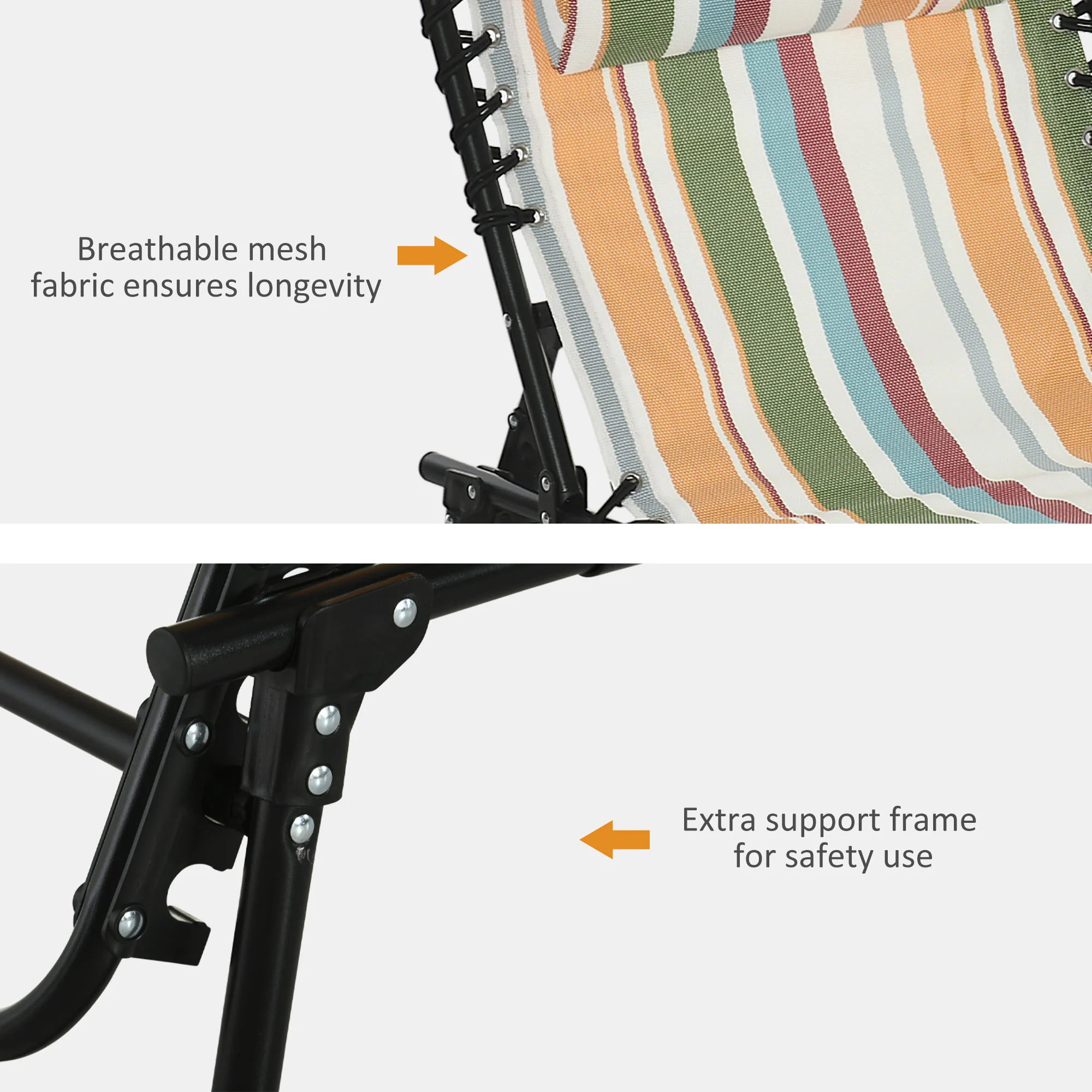 Outsunny Folding Beach Chair Chaise Lounge 4 Adjustable Positions, Multicolored - Image 6