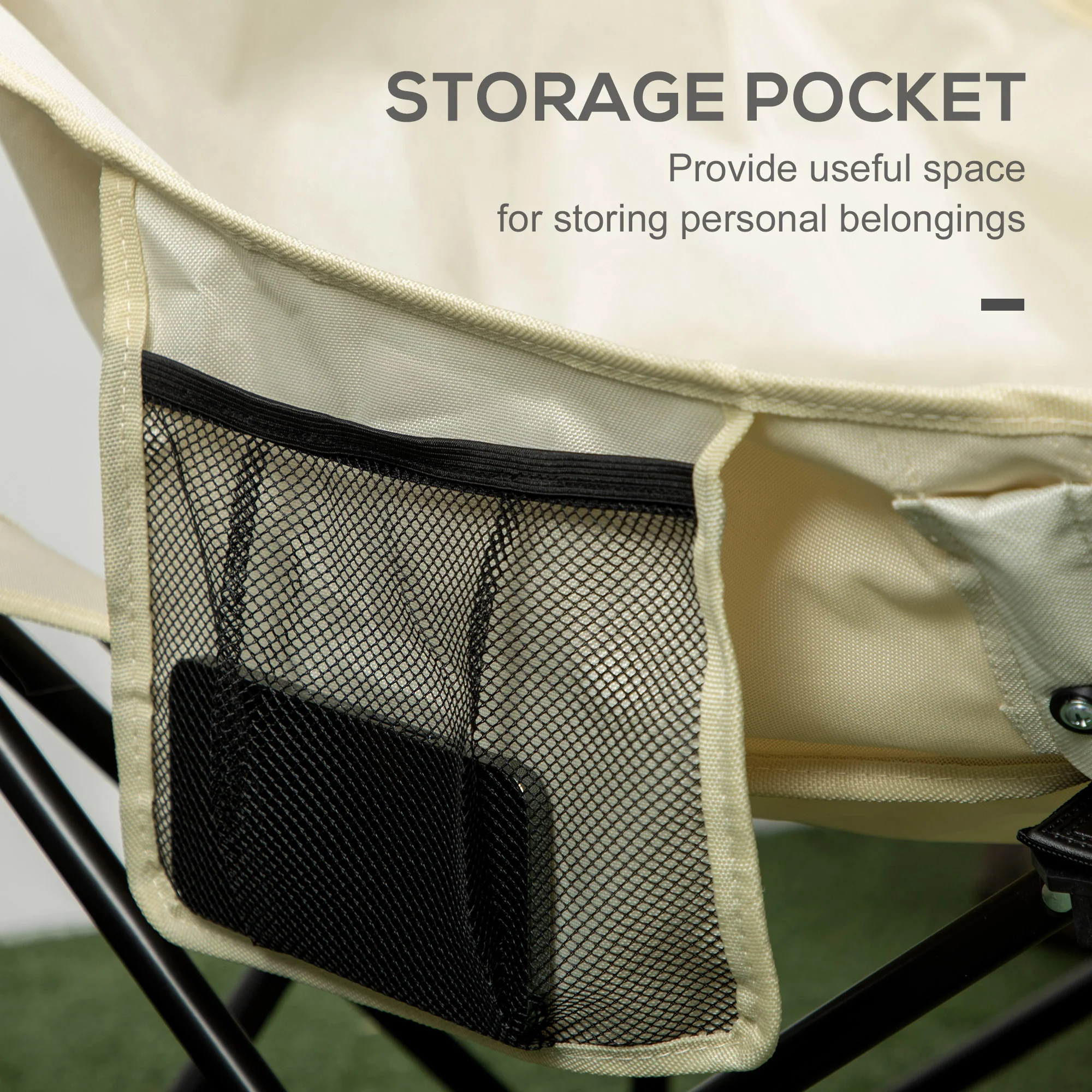 Outsunny Folding Camping Chair with Carrying Bag and Storage Pocket, White - Image 3