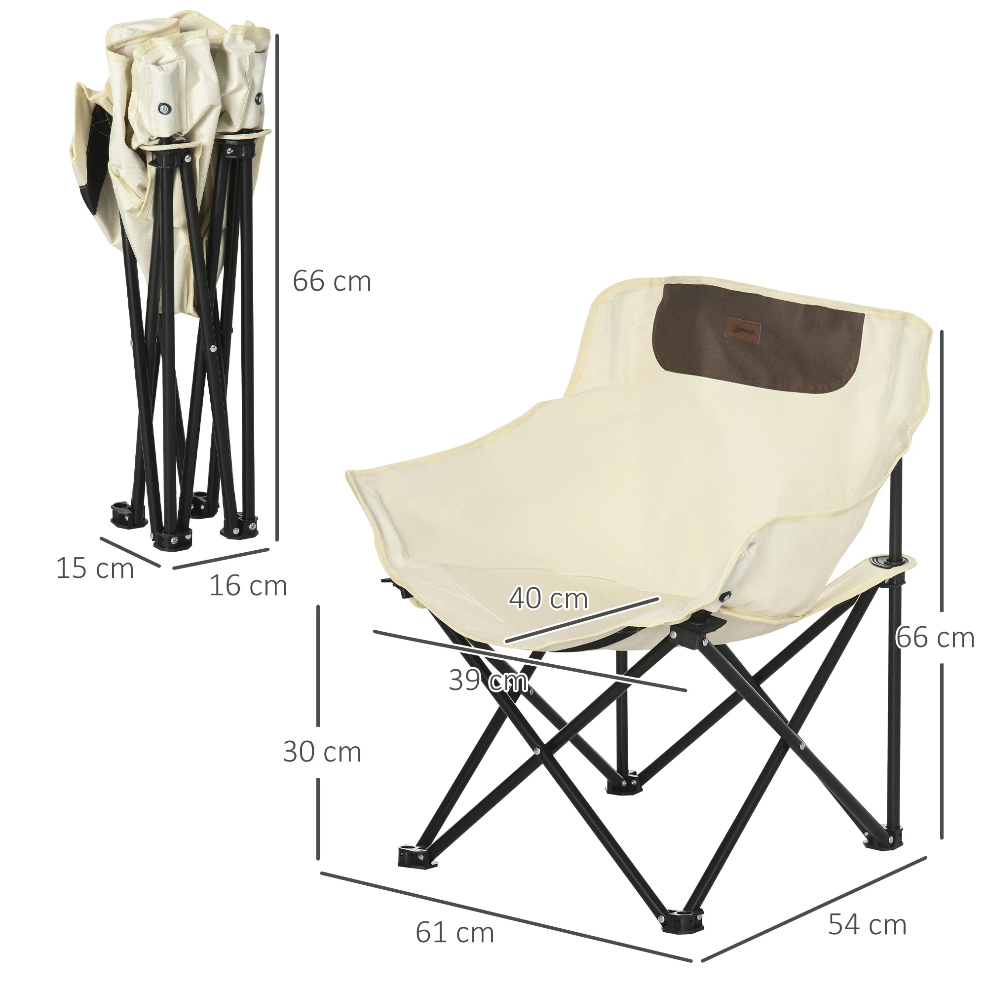 Outsunny Folding Camping Chair with Carrying Bag and Storage Pocket, White - Image 4