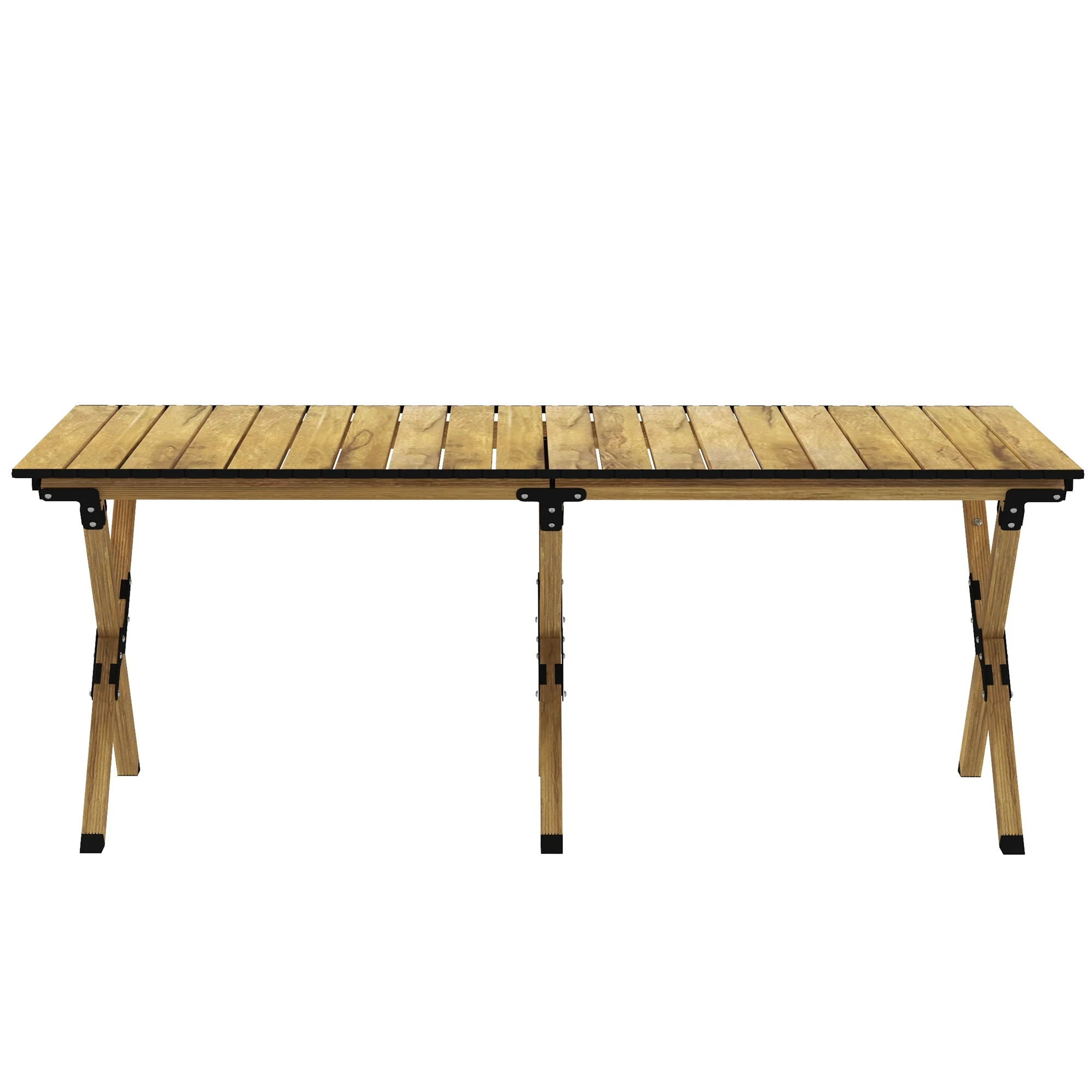 Outsunny Folding Camping Table Aluminium Picnic Table with Roll-Up Top Natural - Image 8