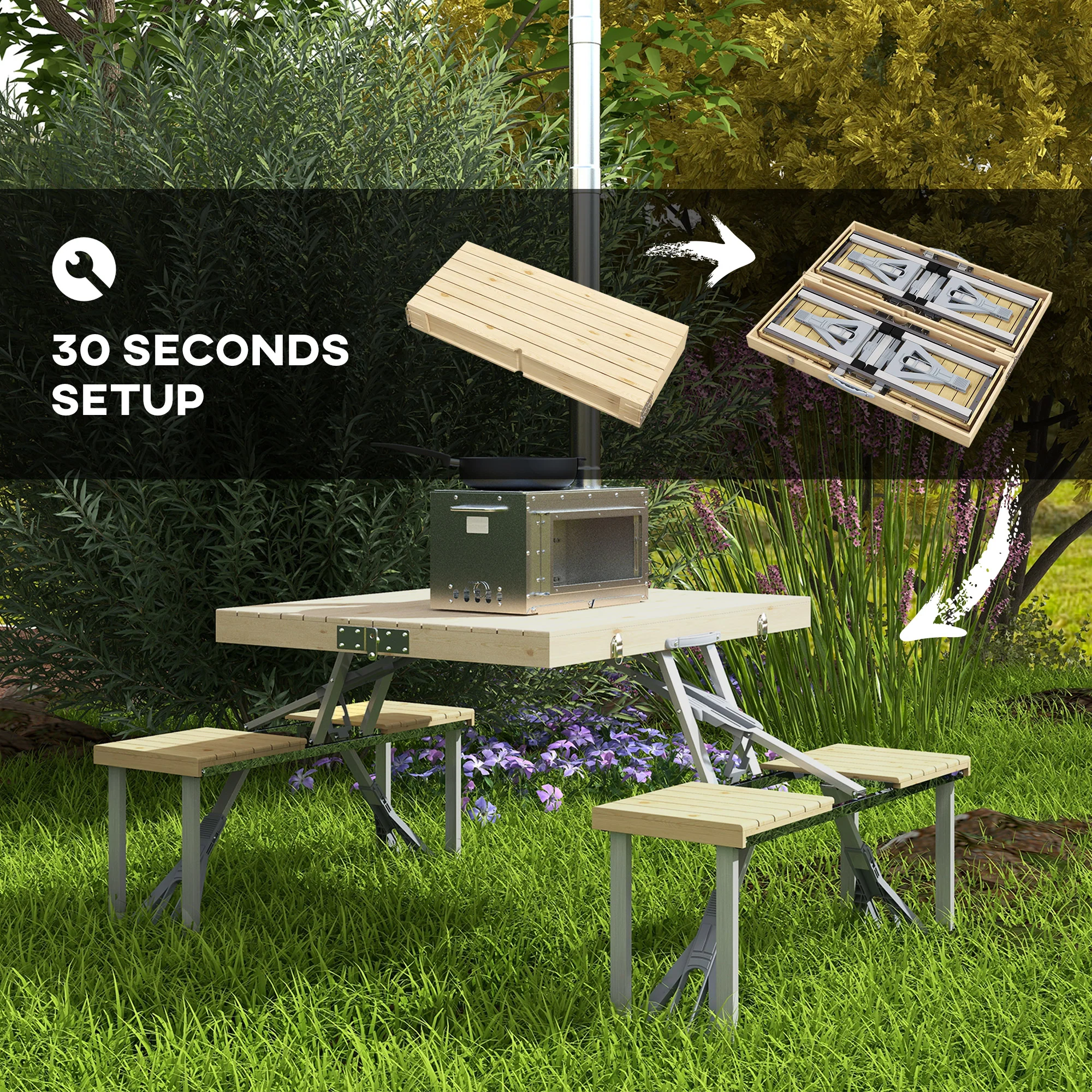 Outsunny Folding Camping Table and Chairs with Umbrella Hole, Aluminium Frame - Image 3