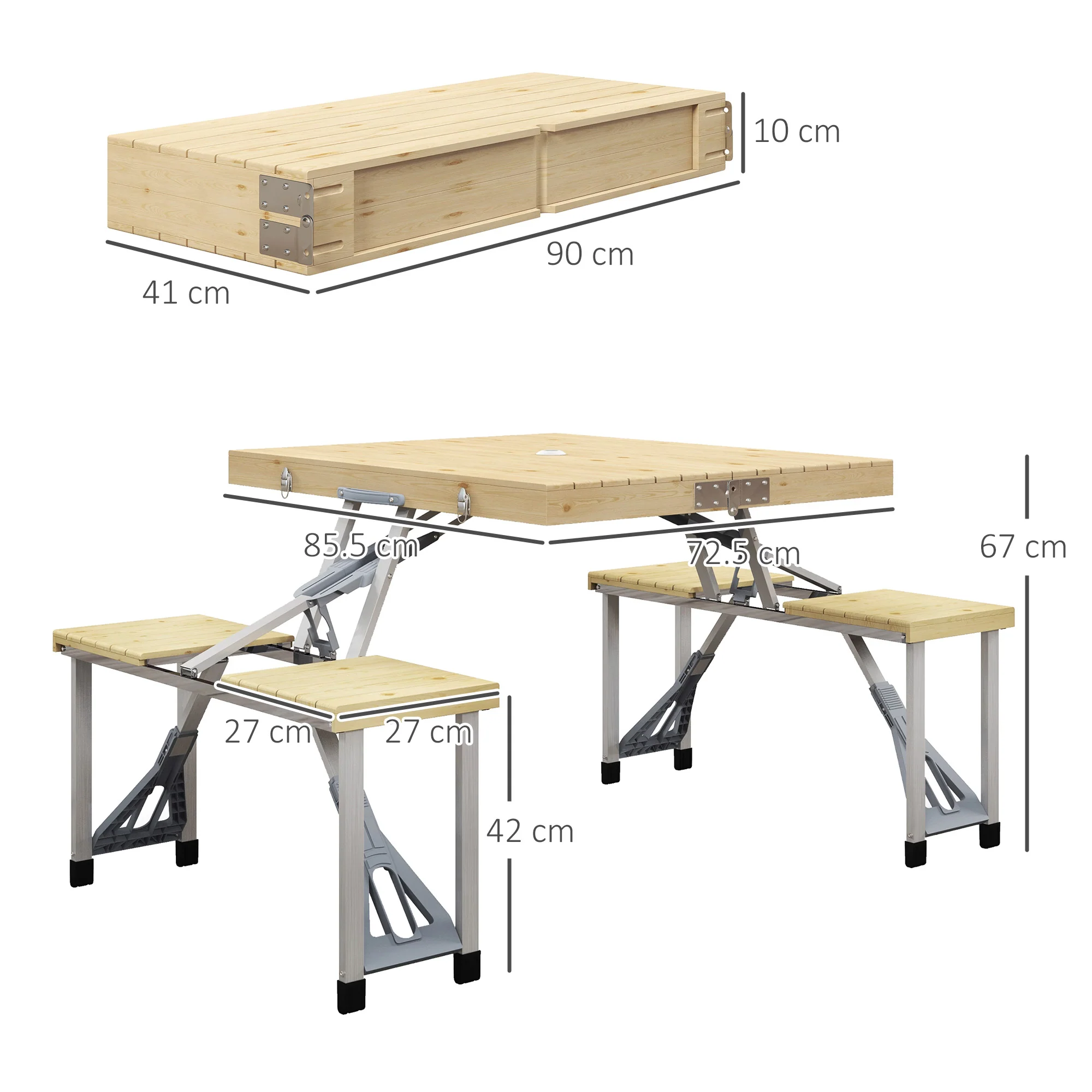Outsunny Folding Camping Table and Chairs with Umbrella Hole, Aluminium Frame - Image 5