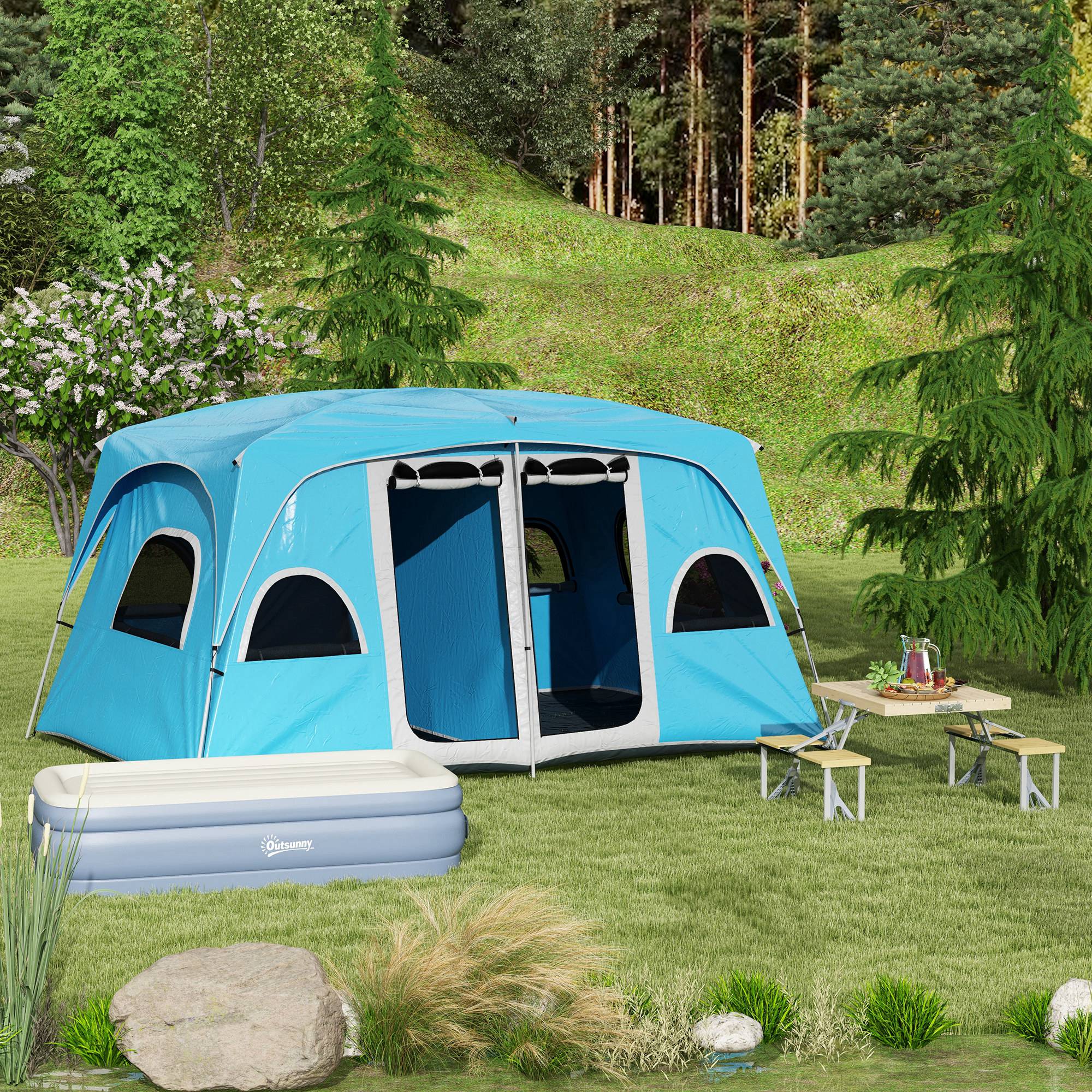 Outsunny Folding Camping Table and Chairs with Umbrella Hole, Aluminium Frame - Image 9
