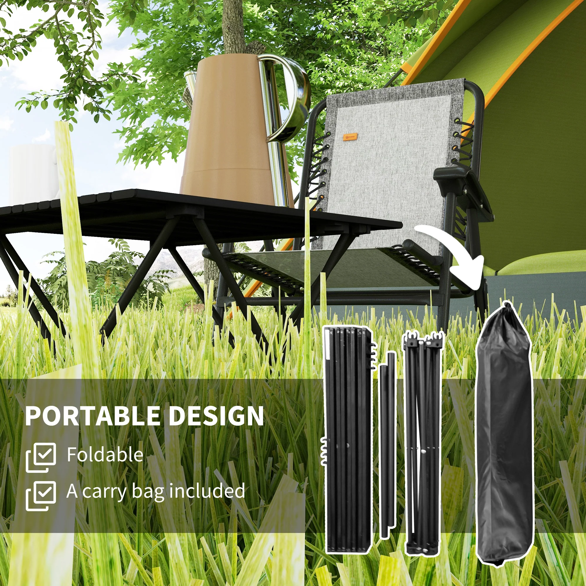 Outsunny Folding Camping Table for Outdoor Camping, Picnic, Hiking, Black - Image 3