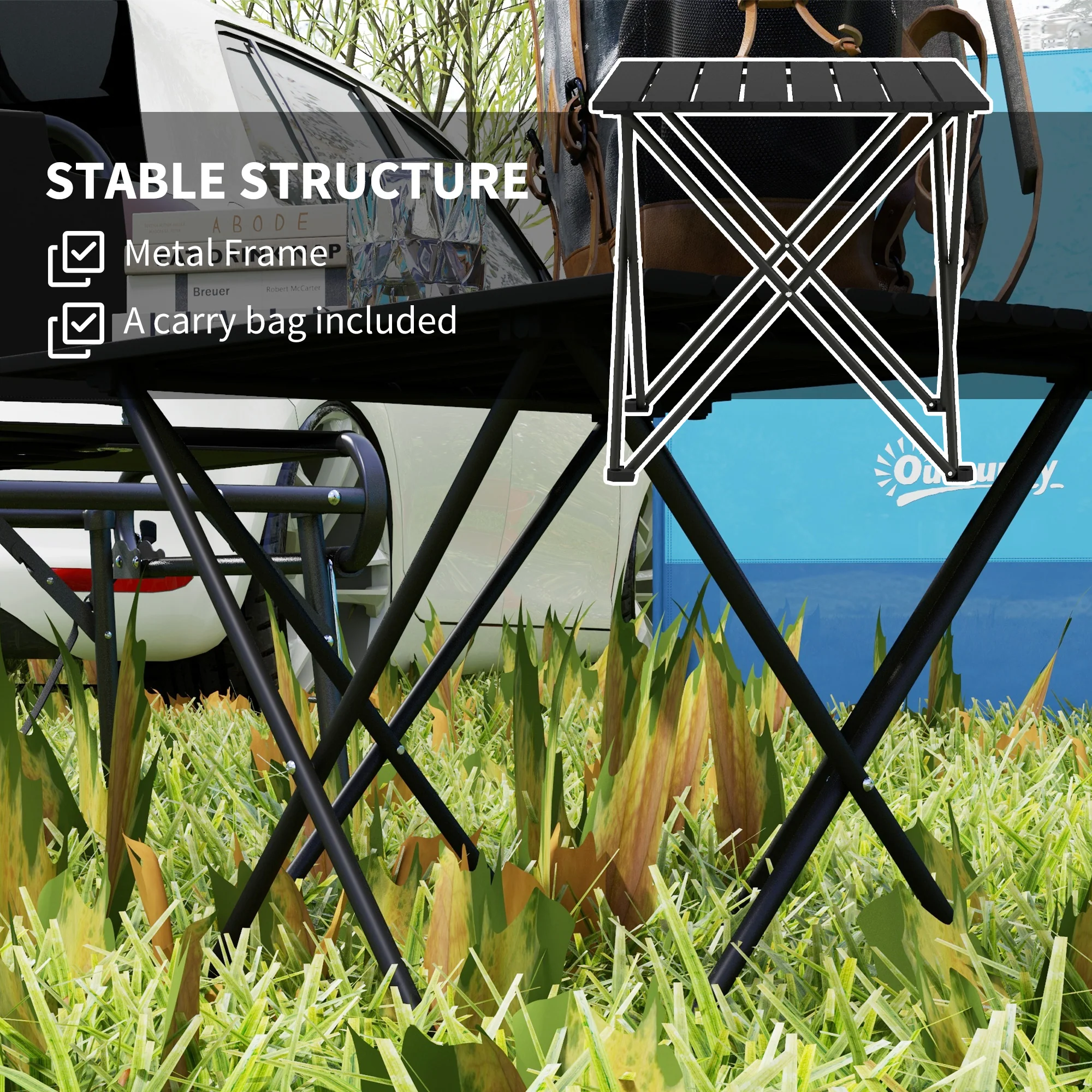 Outsunny Folding Camping Table for Outdoor Camping, Picnic, Hiking, Black - Image 4