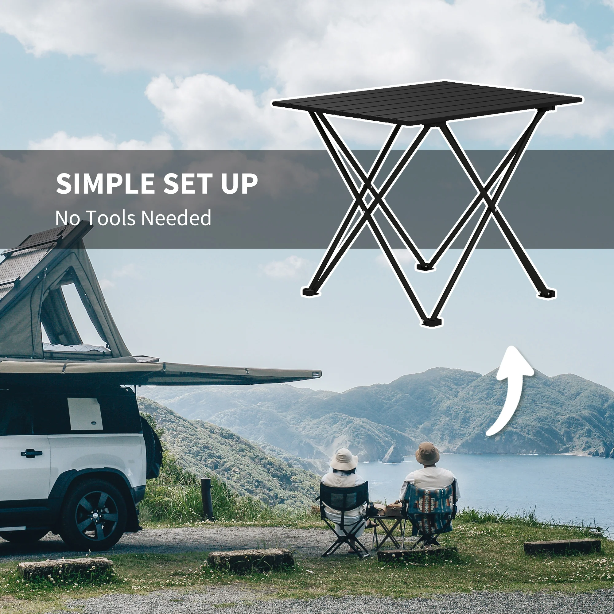 Outsunny Folding Camping Table for Outdoor Camping, Picnic, Hiking, Black - Image 6