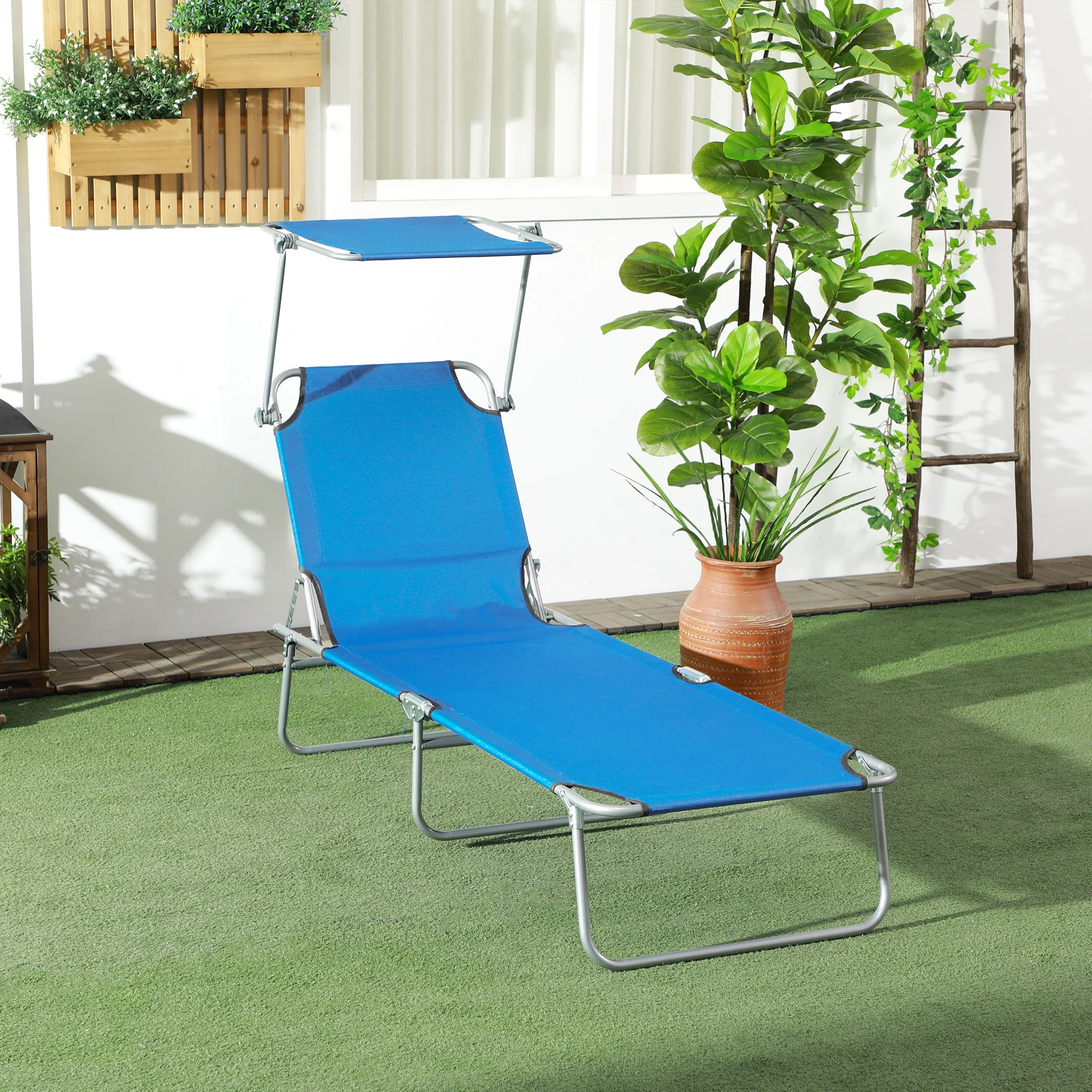 Outsunny Folding Chair Sun Lounger W/ Sunshade Garden Recliner Hammock - Image 11