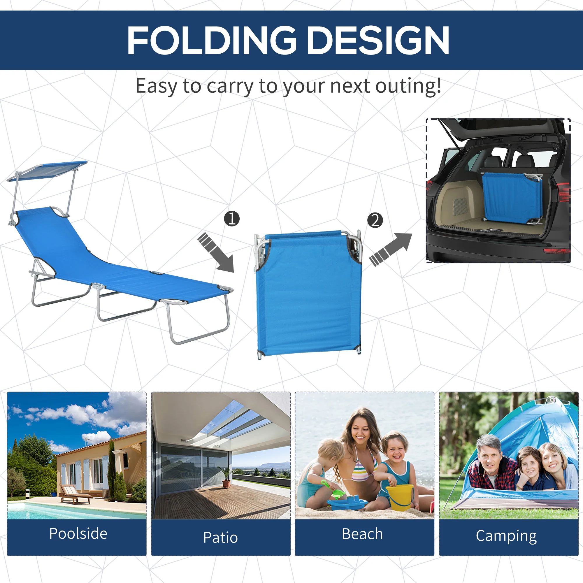 Outsunny Folding Chair Sun Lounger W/ Sunshade Garden Recliner Hammock - Image 12
