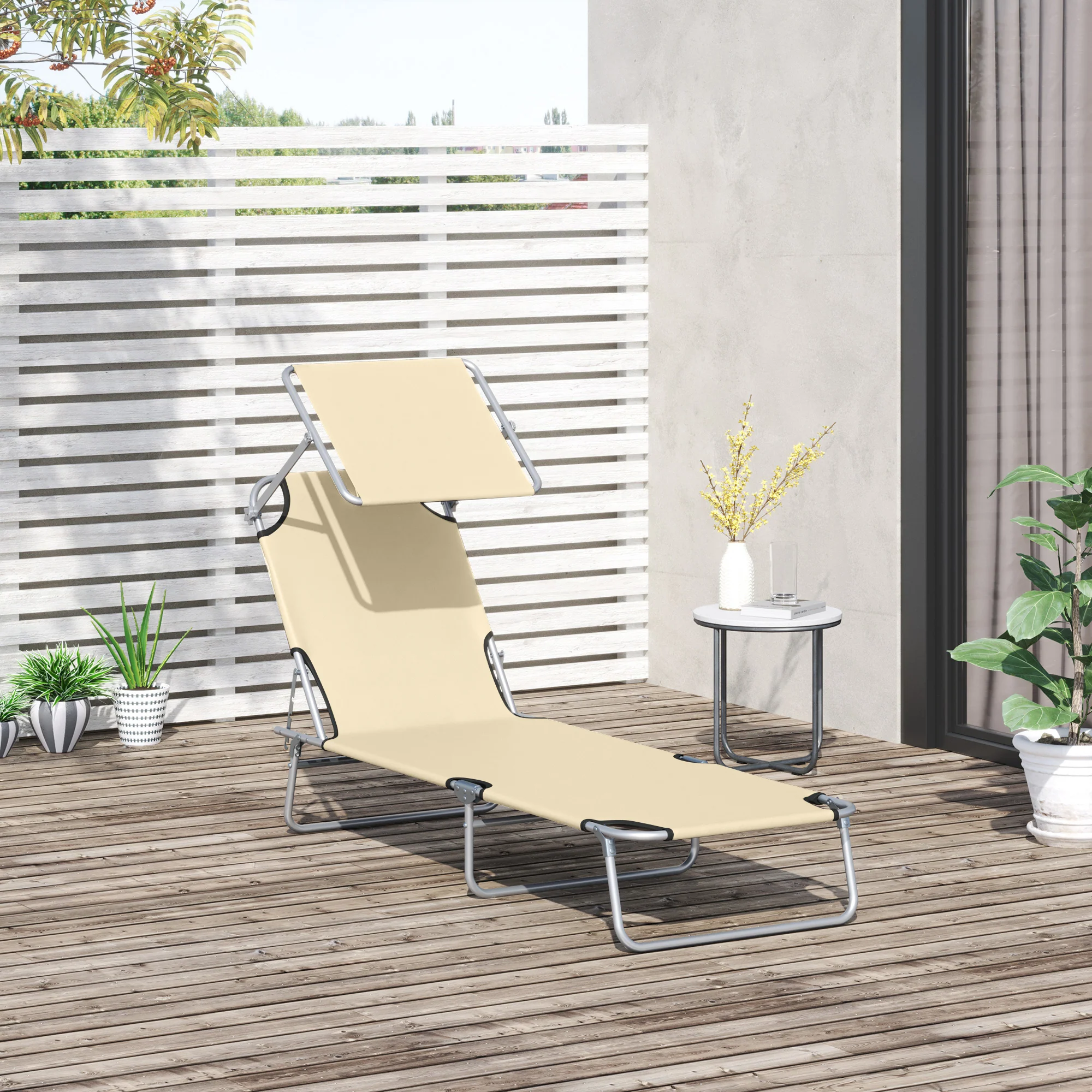 Outsunny Folding Chair Sun Lounger W/ Sunshade Garden Recliner Hammock - Image 2