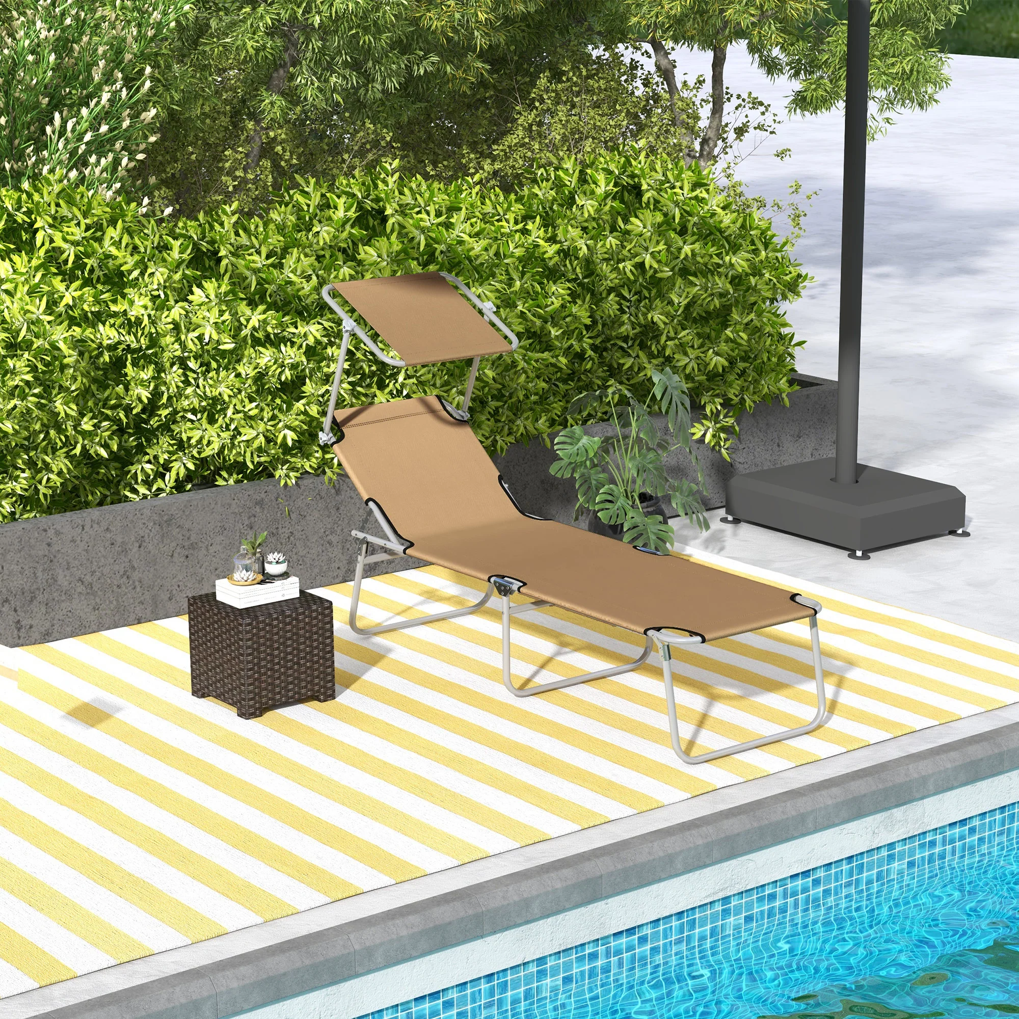 Outsunny Folding Chair Sun Lounger W/ Sunshade Garden Recliner Hammock - Image 20
