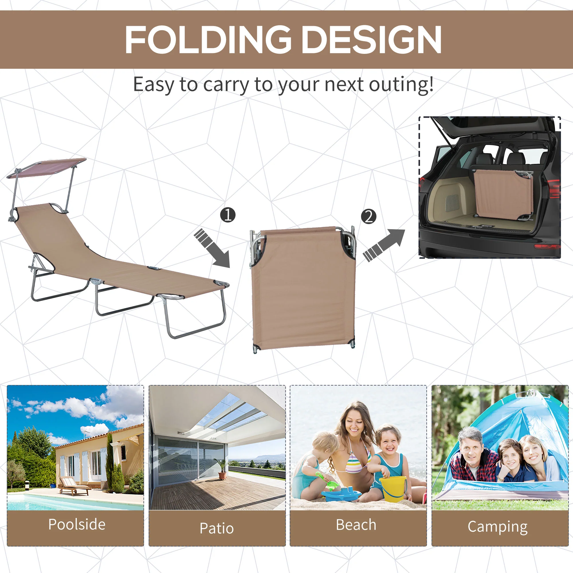 Outsunny Folding Chair Sun Lounger W/ Sunshade Garden Recliner Hammock - Image 22