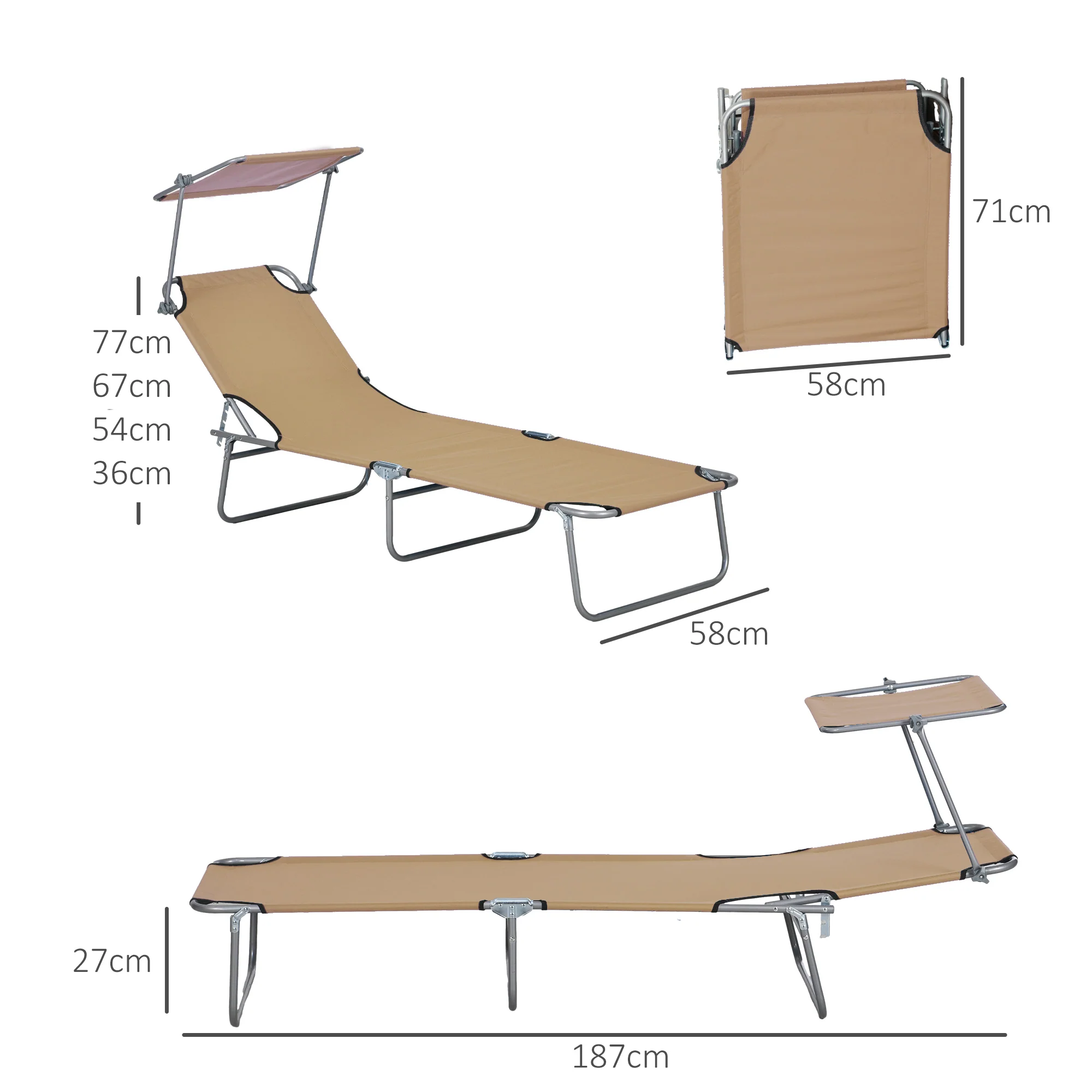 Outsunny Folding Chair Sun Lounger W/ Sunshade Garden Recliner Hammock - Image 23