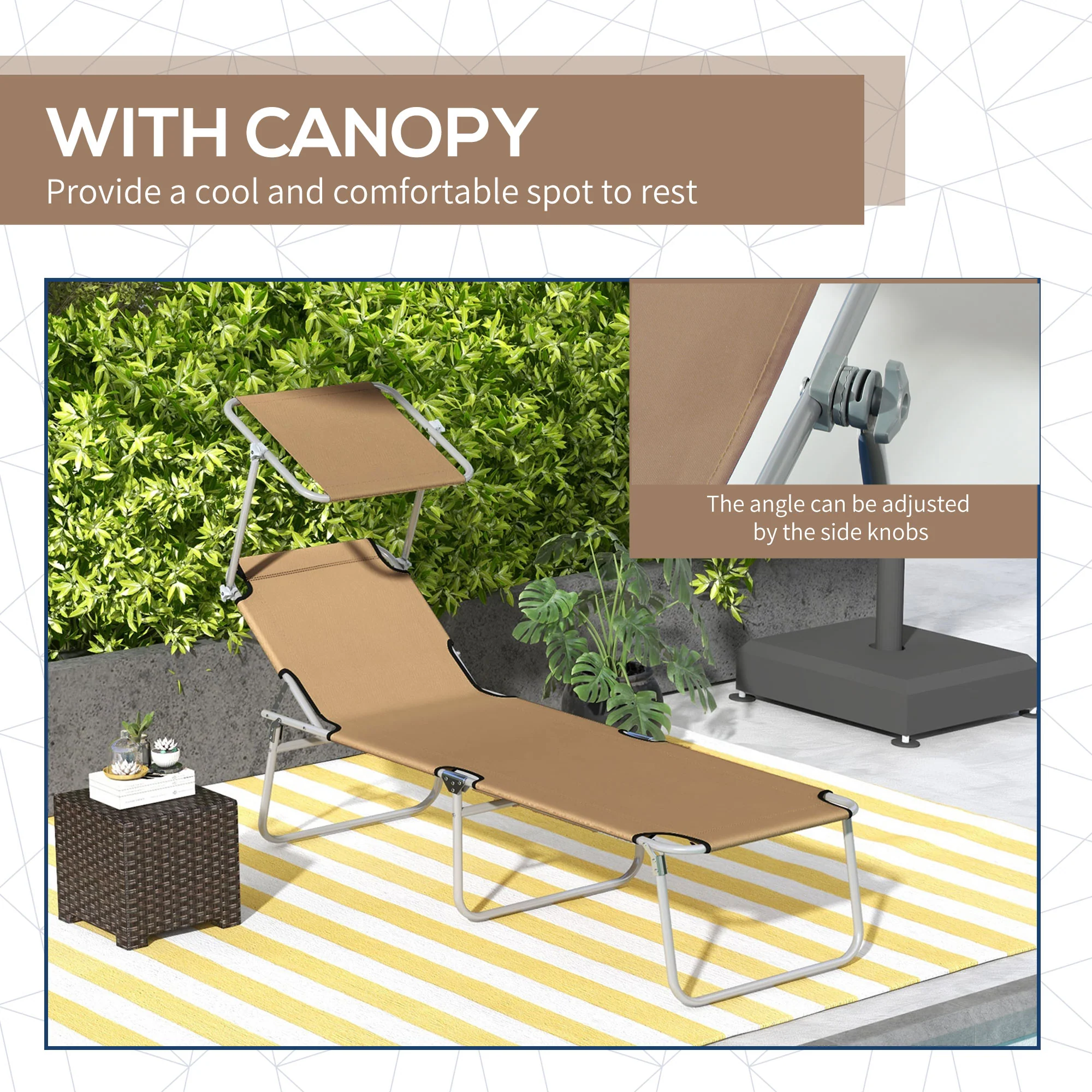 Outsunny Folding Chair Sun Lounger W/ Sunshade Garden Recliner Hammock - Image 24