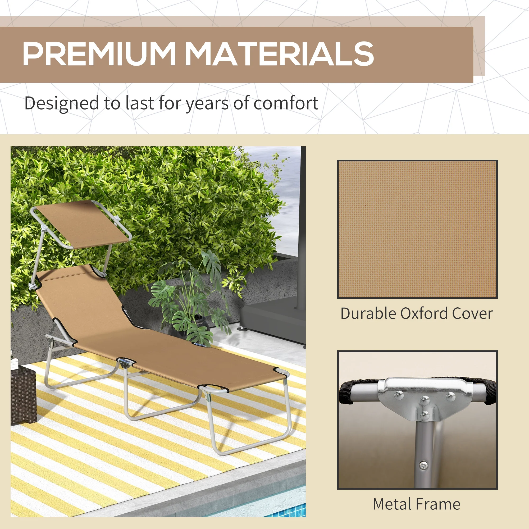 Outsunny Folding Chair Sun Lounger W/ Sunshade Garden Recliner Hammock - Image 25