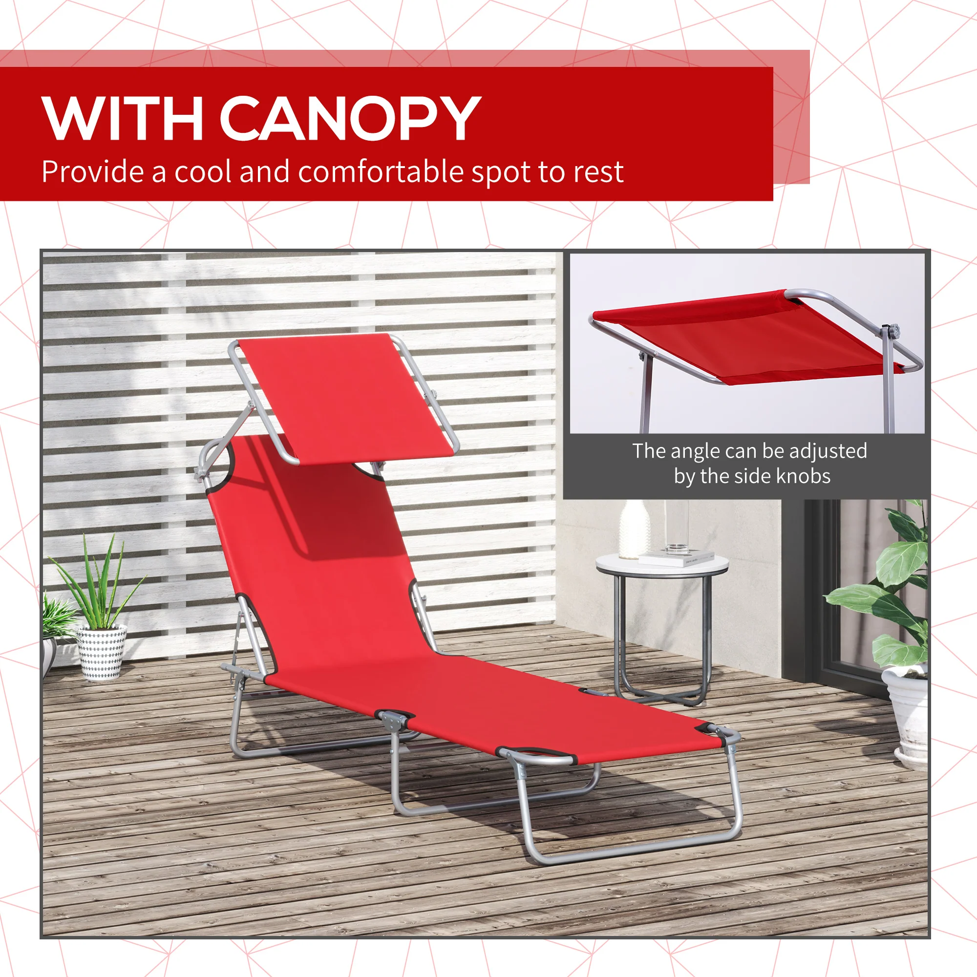 Outsunny Folding Chair Sun Lounger w/ Sunshade Garden Recliner Hammock Red - Image 6