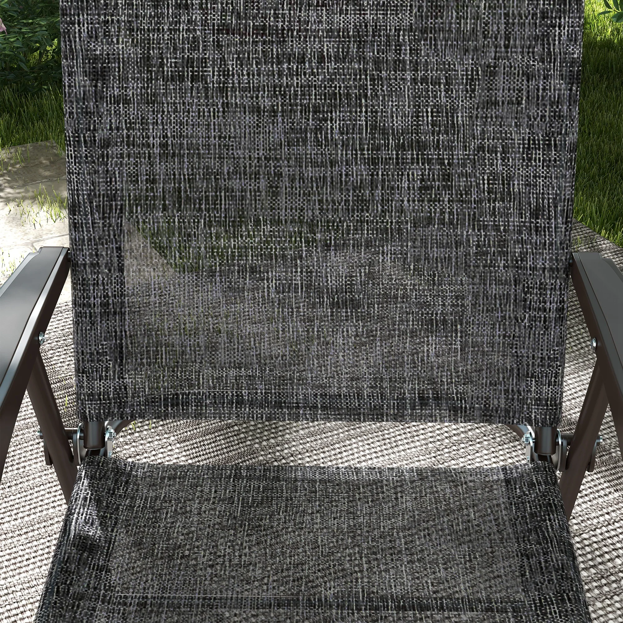 Outsunny Folding Chairs Set W/ Armrest, Breathable Mesh Fabric Seat - Grey/Brown - Image 9