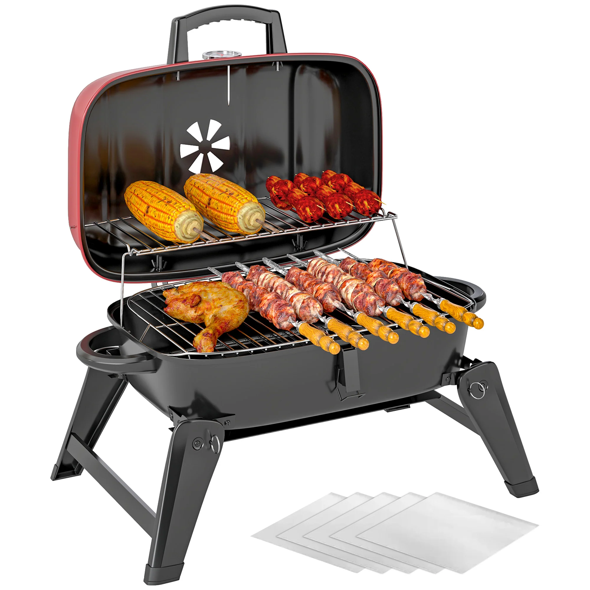Outsunny Folding Charcoal Barbecue Grill, Portable BBQ For Camping - Image 10