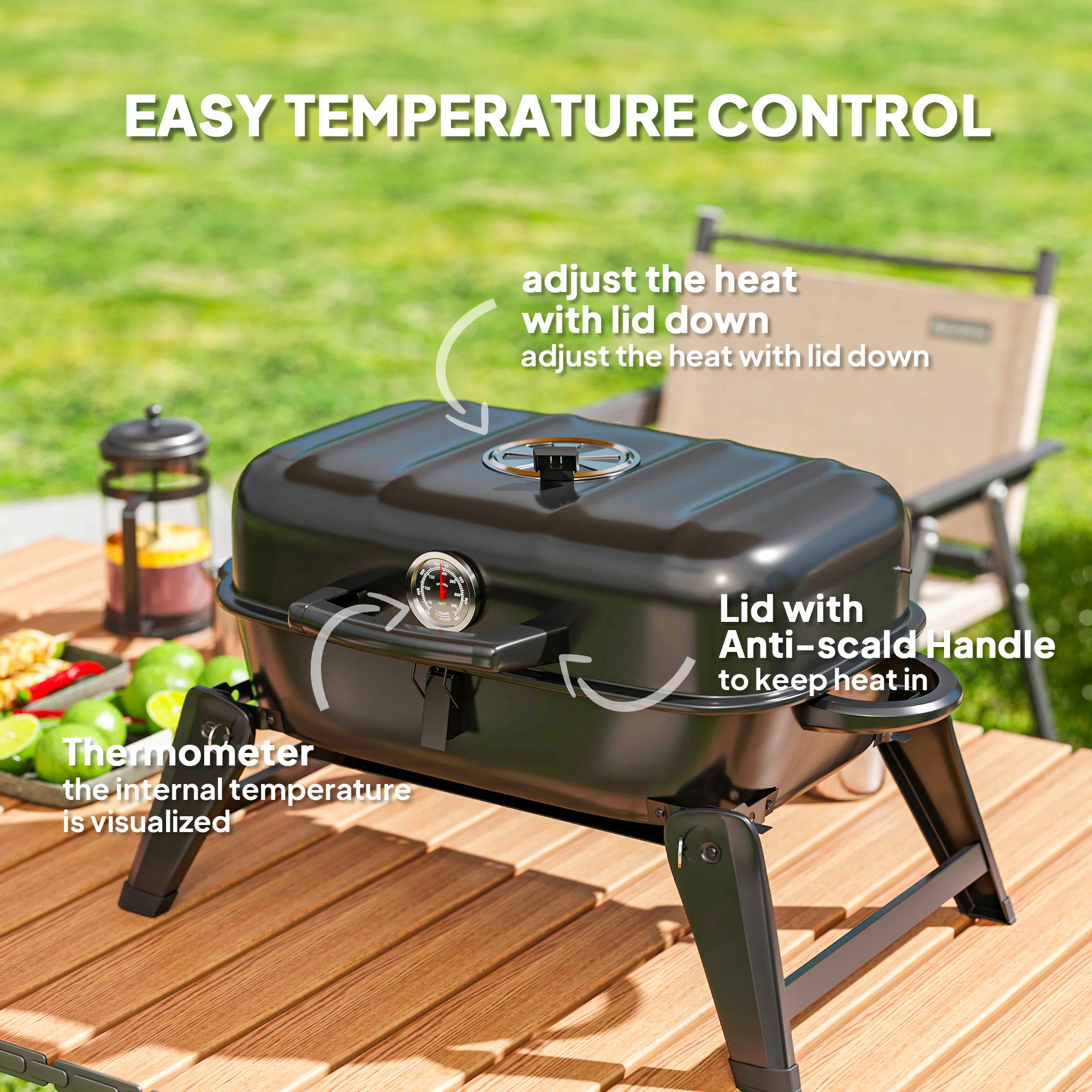 Outsunny Folding Charcoal Barbecue Grill, Portable BBQ For Camping - Image 6