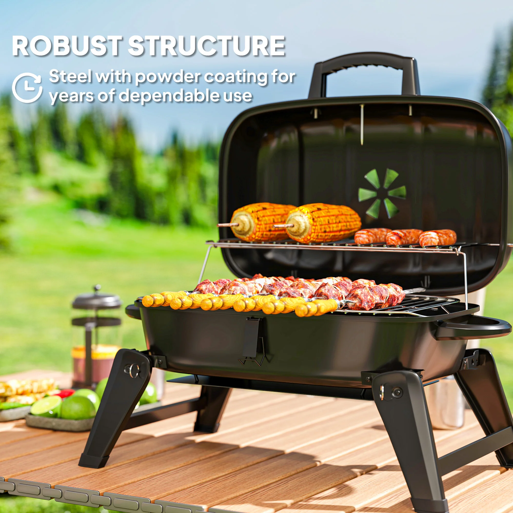 Outsunny Folding Charcoal Barbecue Grill, Portable BBQ For Camping - Image 8