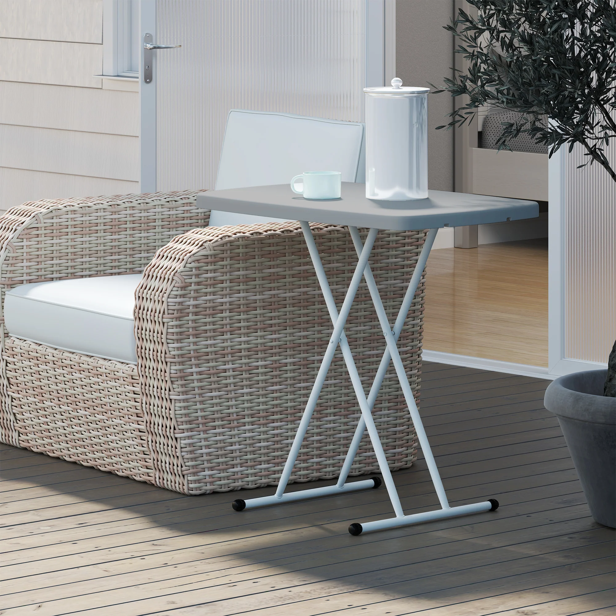 Outsunny Folding Coffee Table, Height Adjustable Bistro Table - Image 2