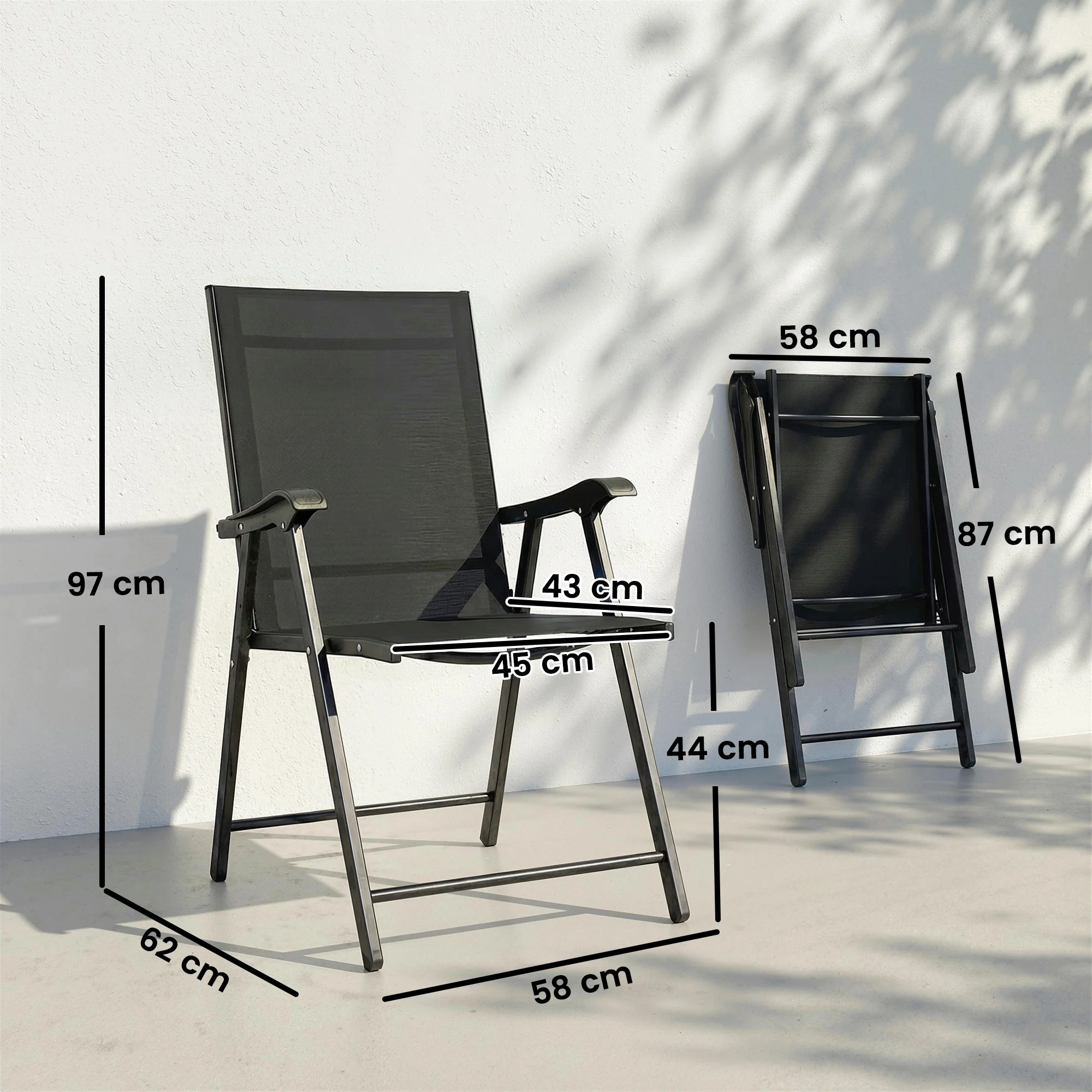 Outsunny Folding Garden Chairs Set of 4 with High Back, Armrests, Black - Image 5