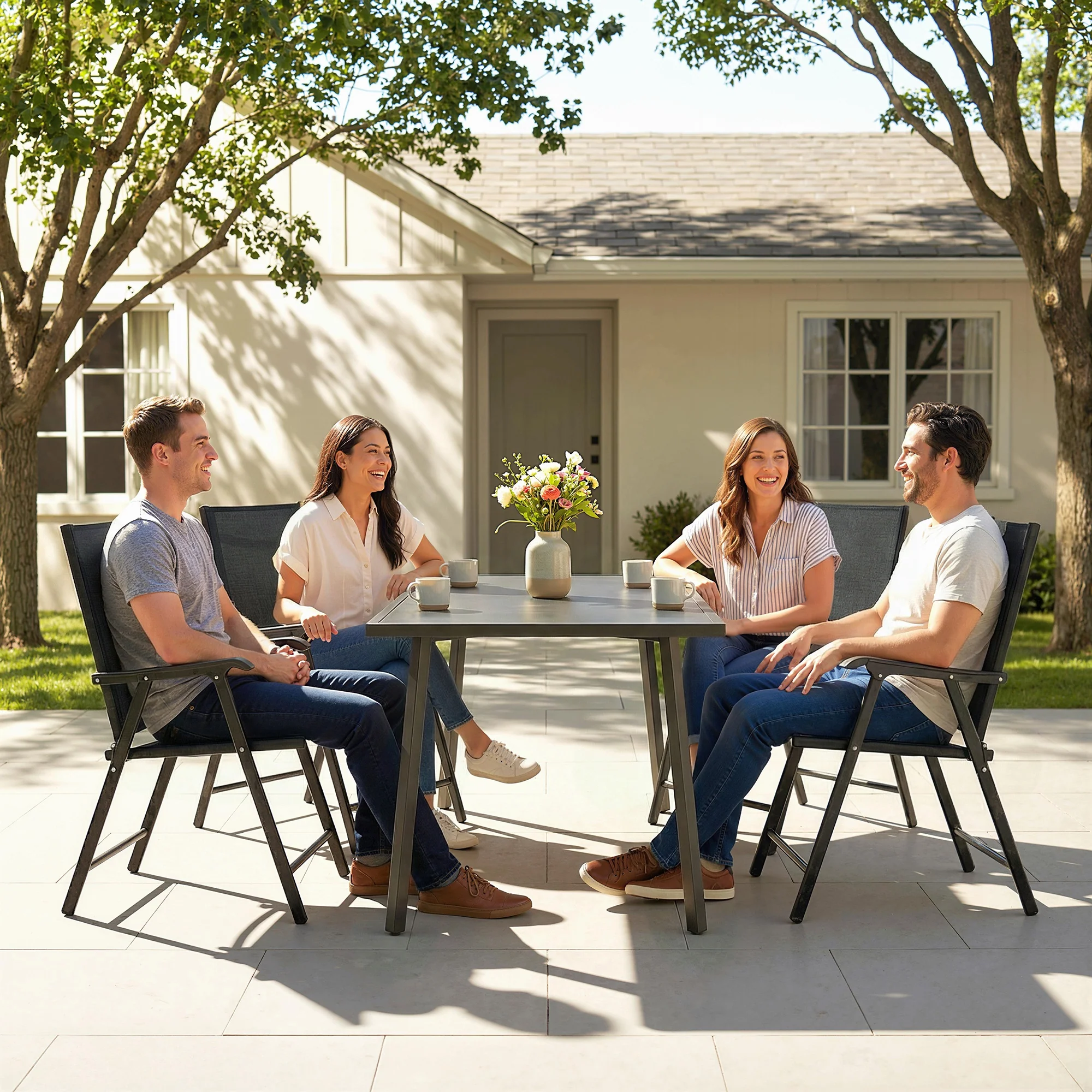 Outsunny Folding Garden Chairs Set of 4 with High Back, Armrests, Black - Image 9