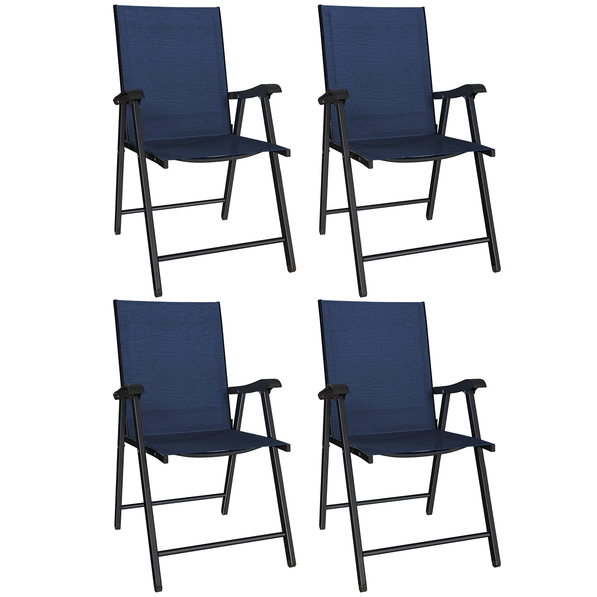 Outsunny Folding Garden Chairs Set of 4 with High Back, Armrests, Navy Blue