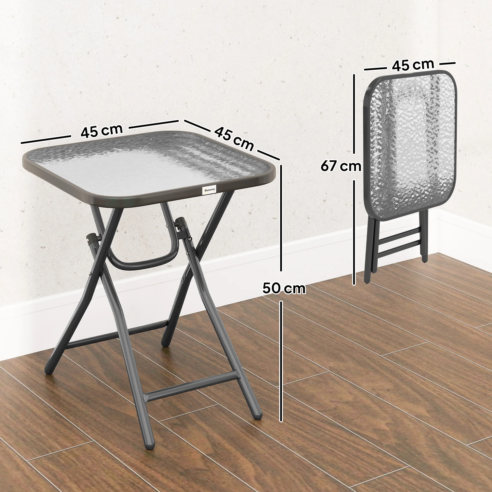 Outsunny Folding Garden Table Square Foldable Table with Safety Buckle Black - Image 3