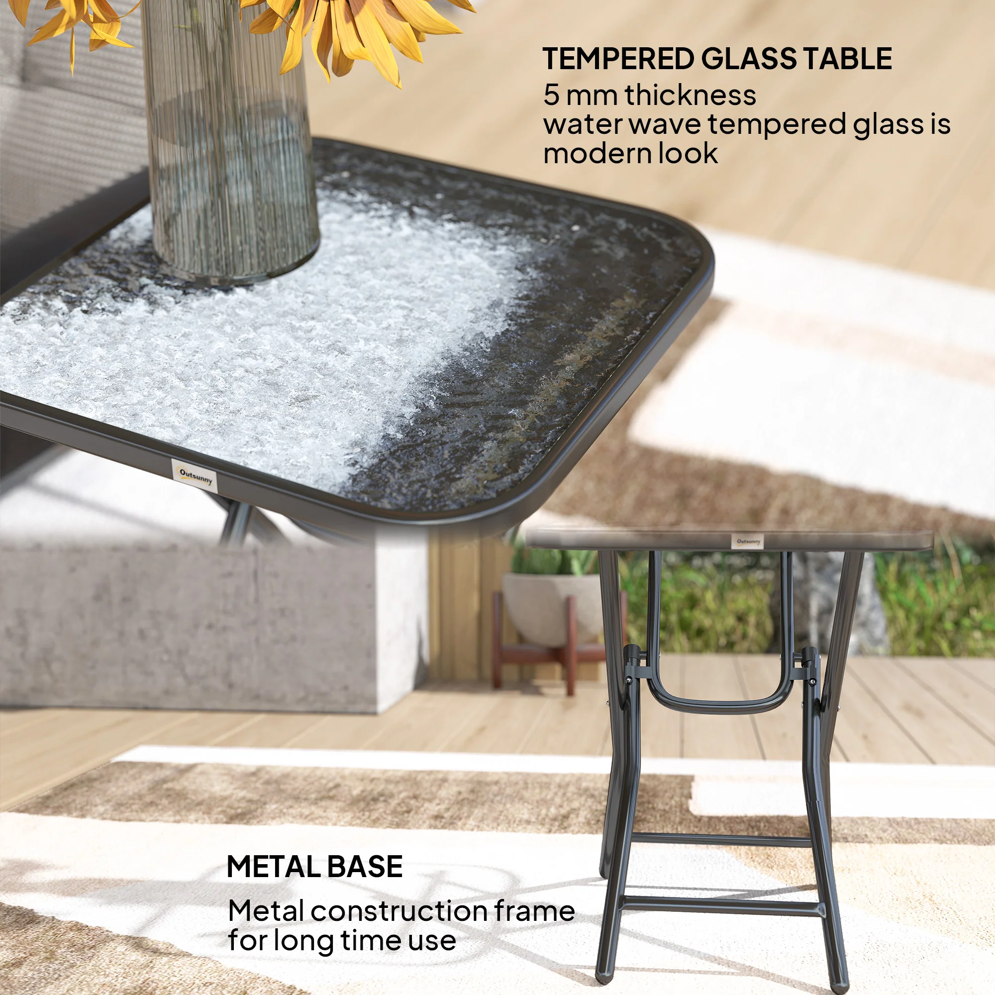 Outsunny Folding Garden Table Square Foldable Table with Safety Buckle Black - Image 8