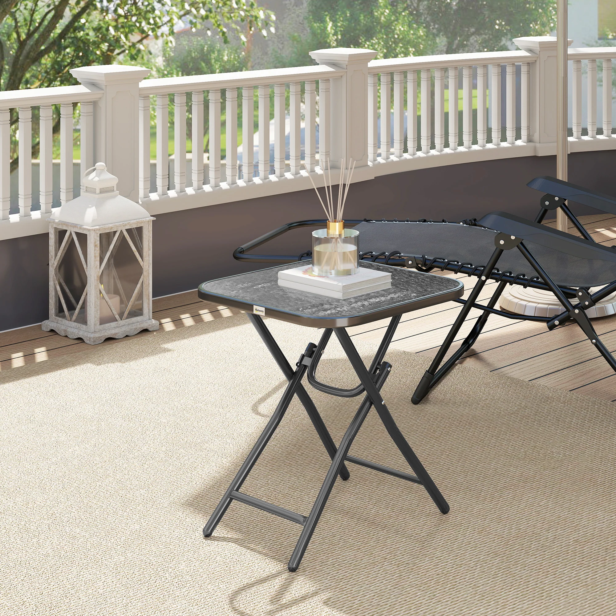 Outsunny Folding Garden Table Square Foldable Table with Safety Buckle Black - Image 9