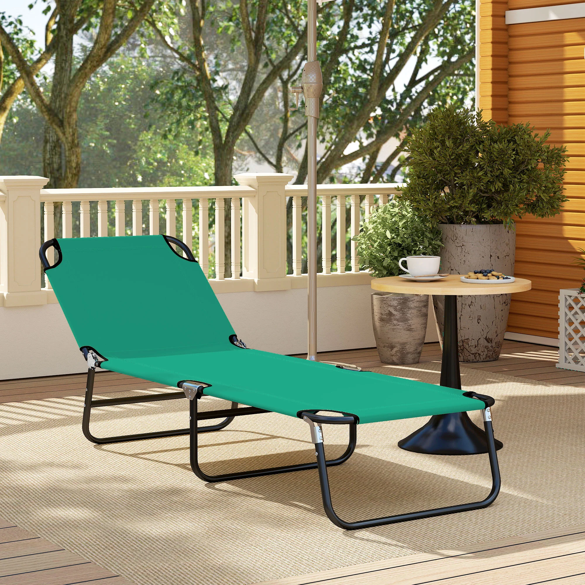 Outsunny Folding Lounge Chair, Outdoor Chaise Lounge For Bench Patio, Green - Image 8