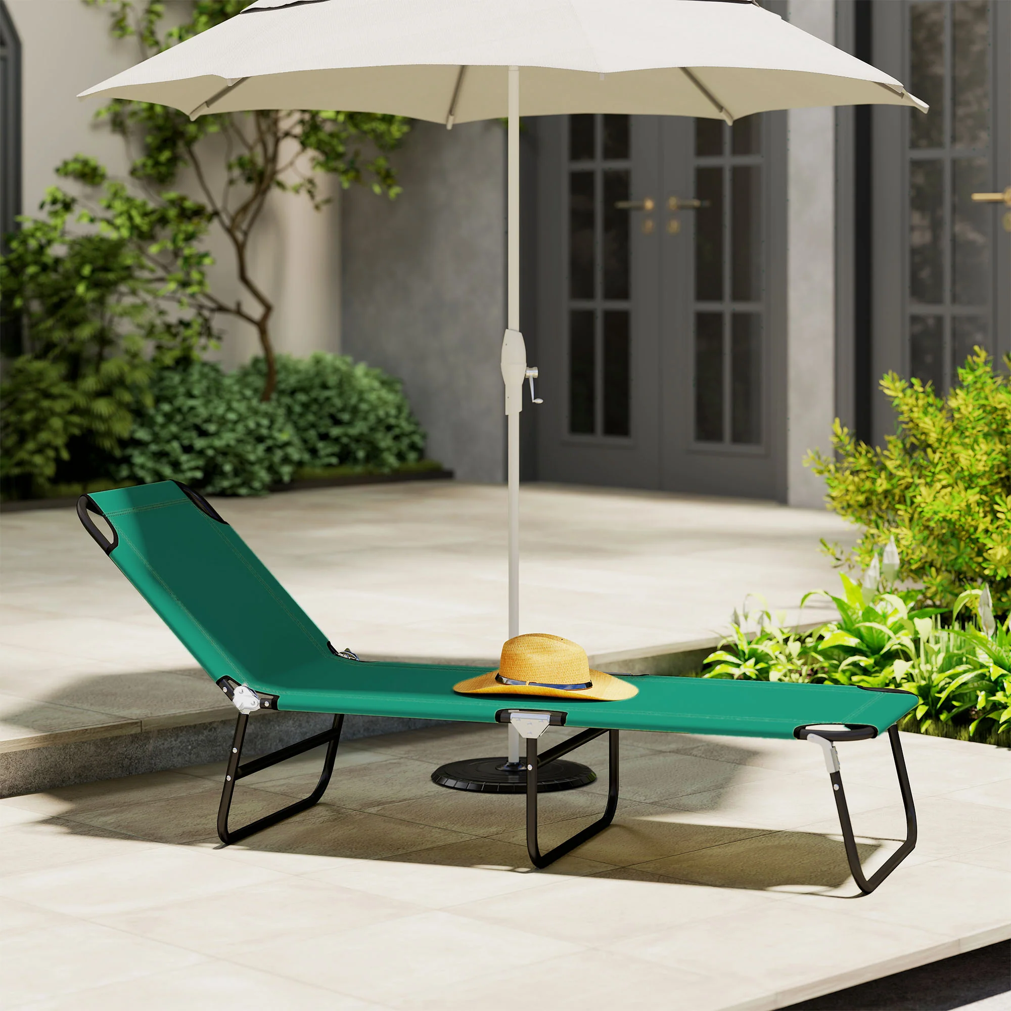 Outsunny Folding Lounge Chair, Outdoor Chaise Lounge For Bench Patio, Green - Image 9