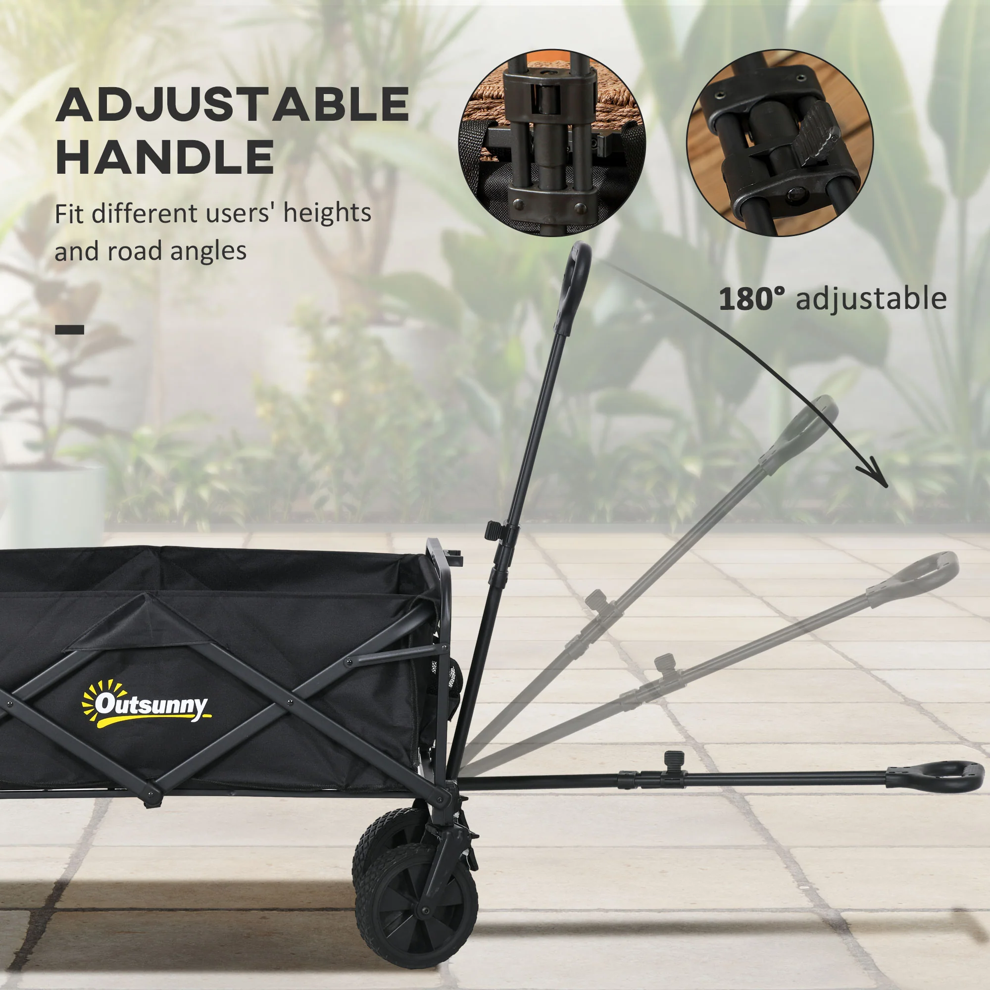 Outsunny Folding Outdoor Storage Trolley Cart Bag Telescopic Handle Brakes Black - Image 4