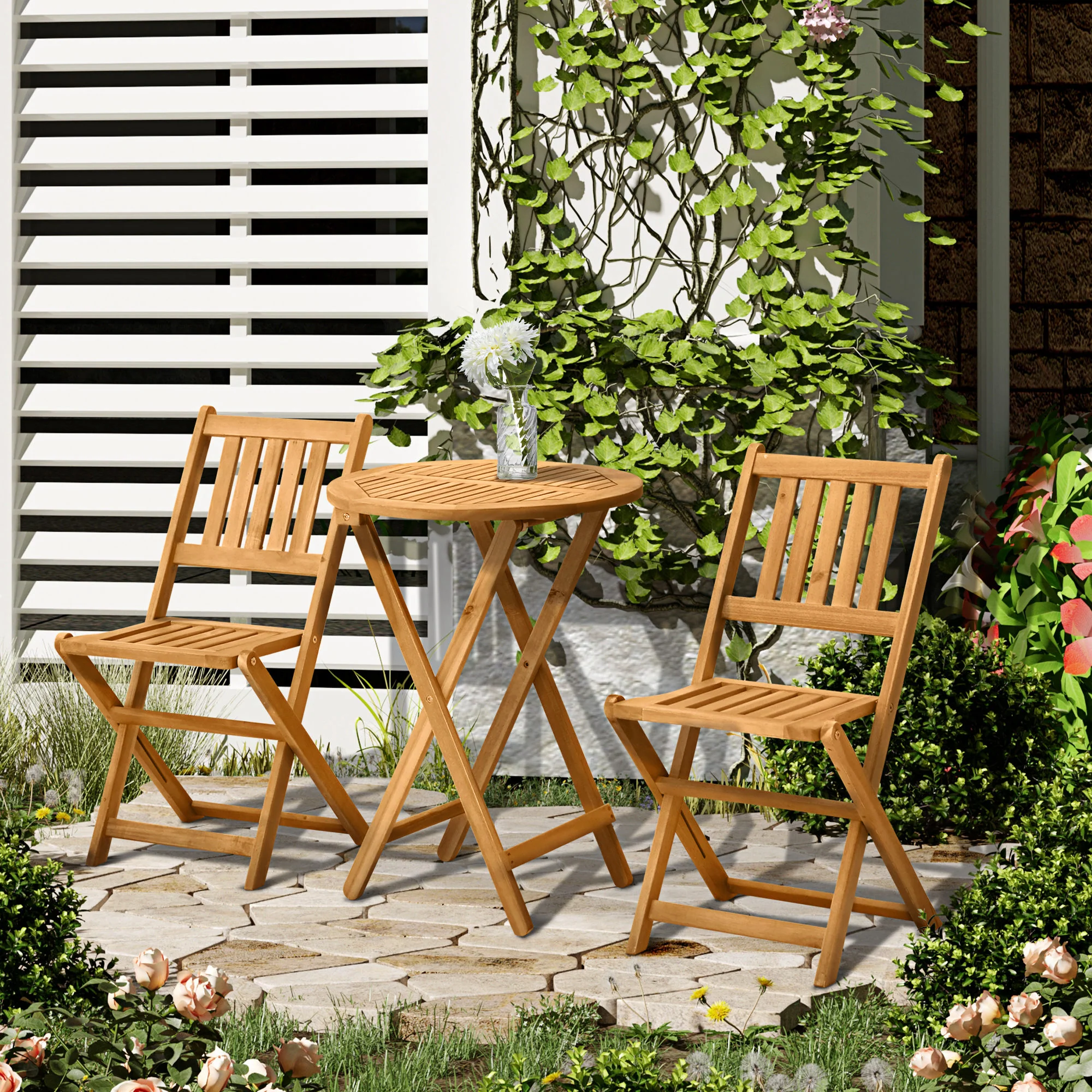 Outsunny Folding Patio Bistro Set Of 3 Dining Table Set With 2 Foldable Chairs - Image 2