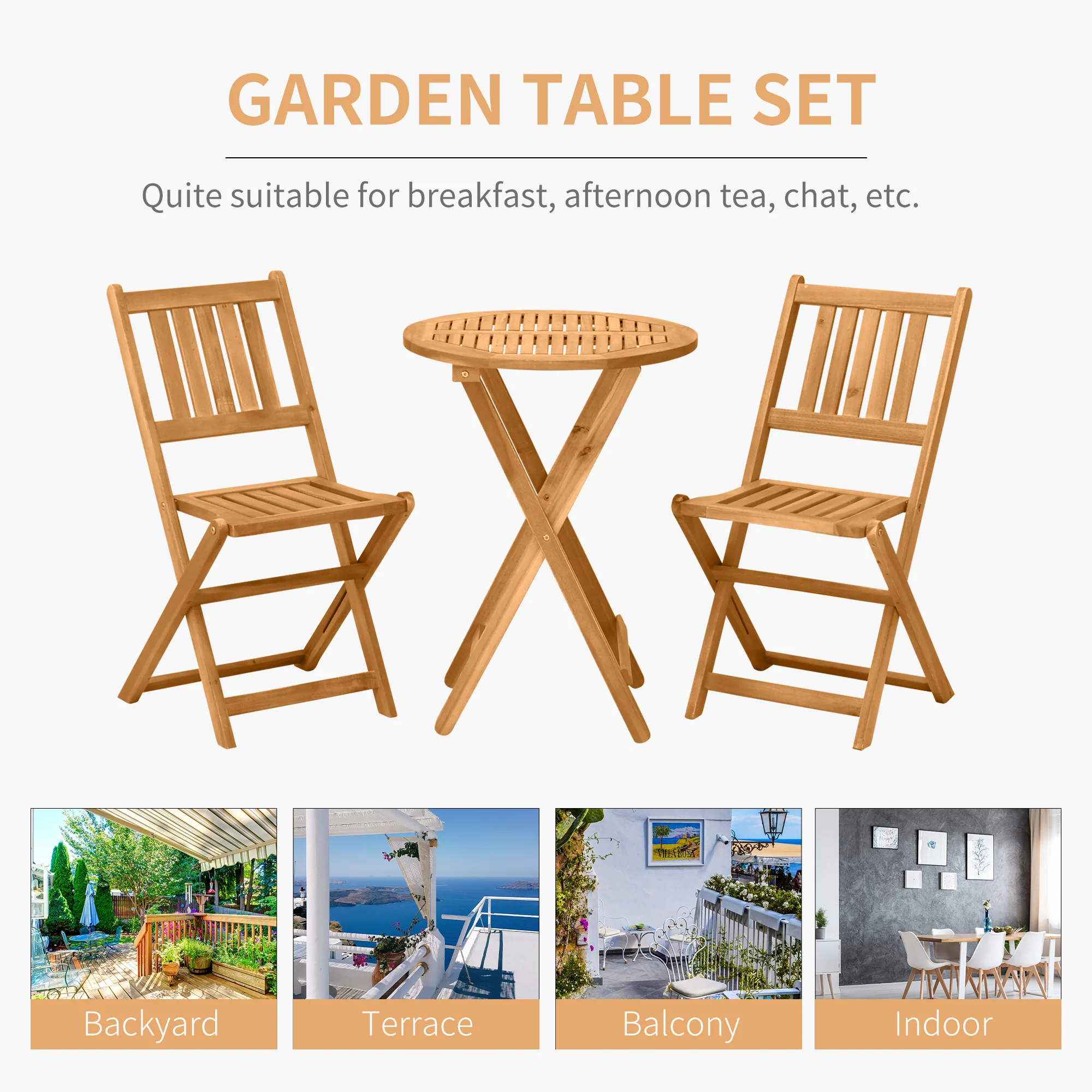 Outsunny Folding Patio Bistro Set Of 3 Dining Table Set With 2 Foldable Chairs - Image 3
