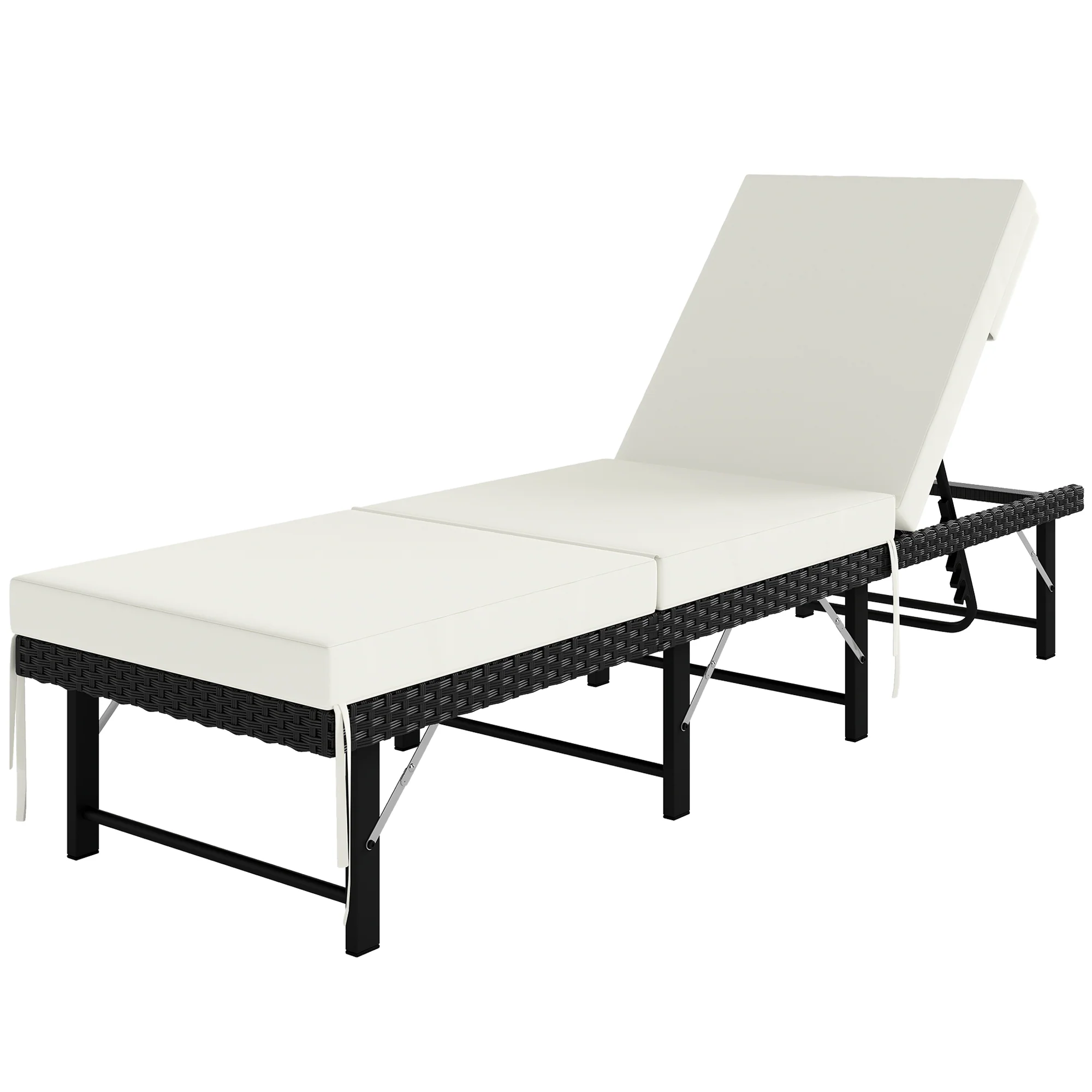 Outsunny Folding Rattan Sun Lounger with Adjustable Back, Cushion, Black