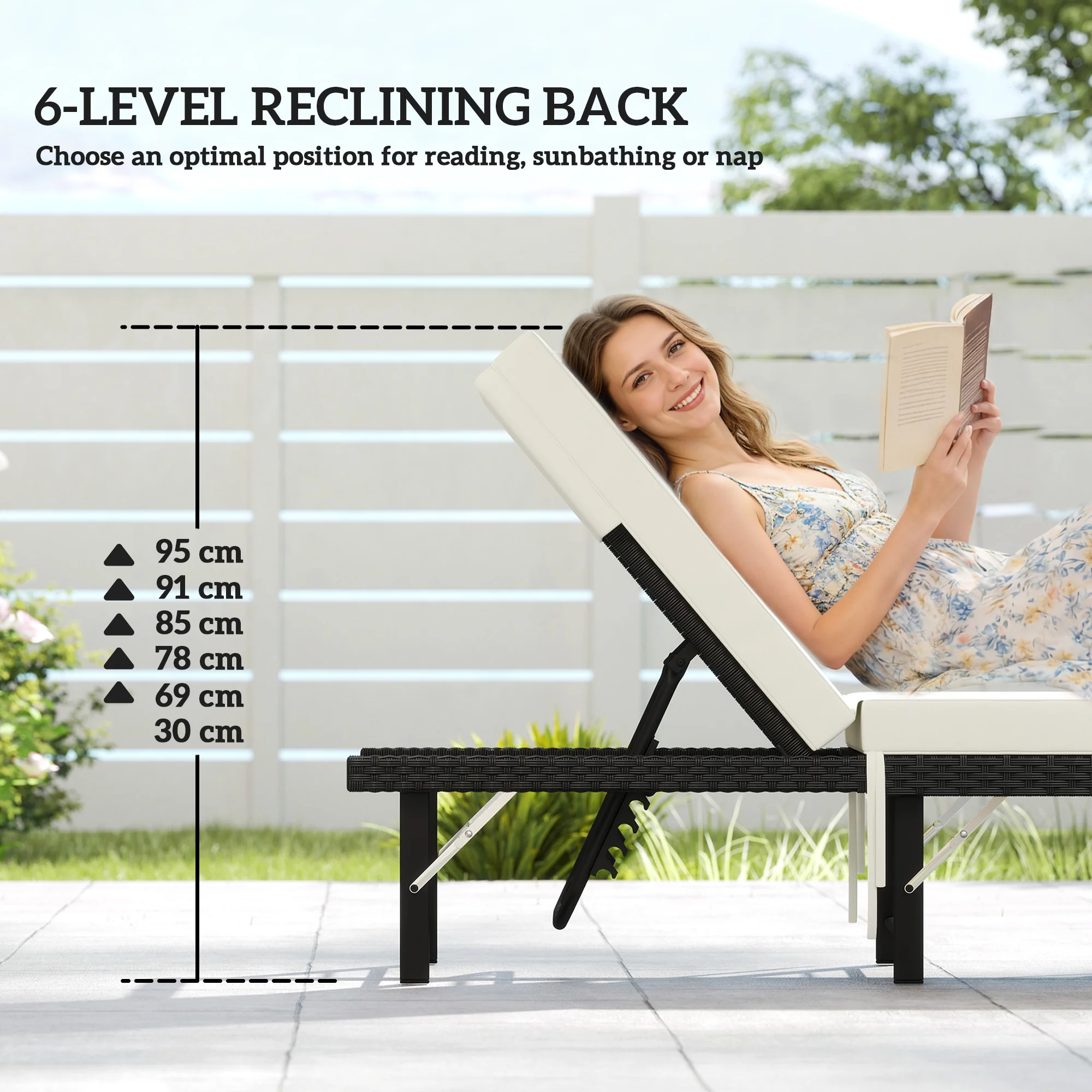 Outsunny Folding Rattan Sun Lounger with Adjustable Back, Cushion, Black - Image 5