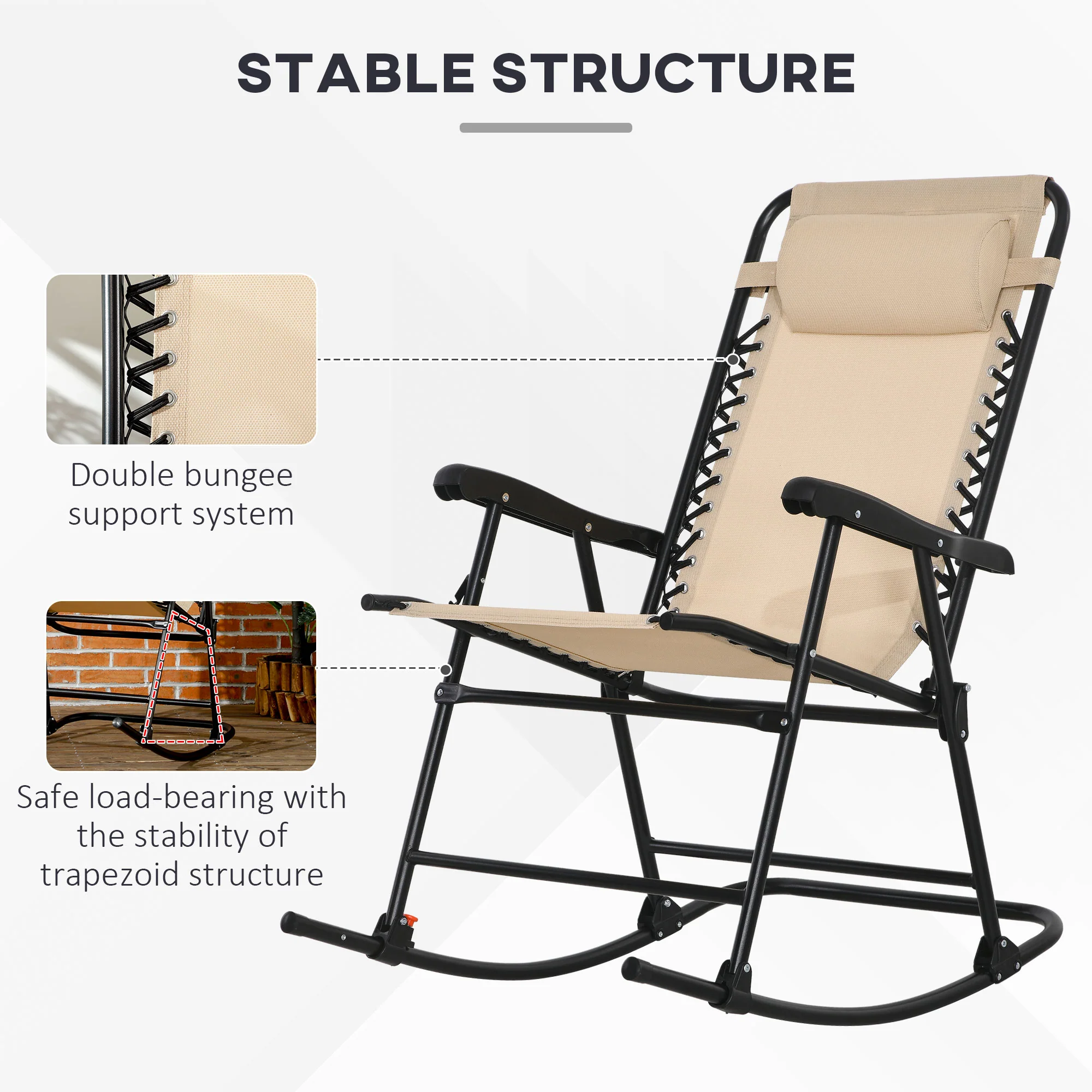 Outsunny Folding Rocking Chair Outdoor Portable Zero Gravity Chair Beige - Image 6