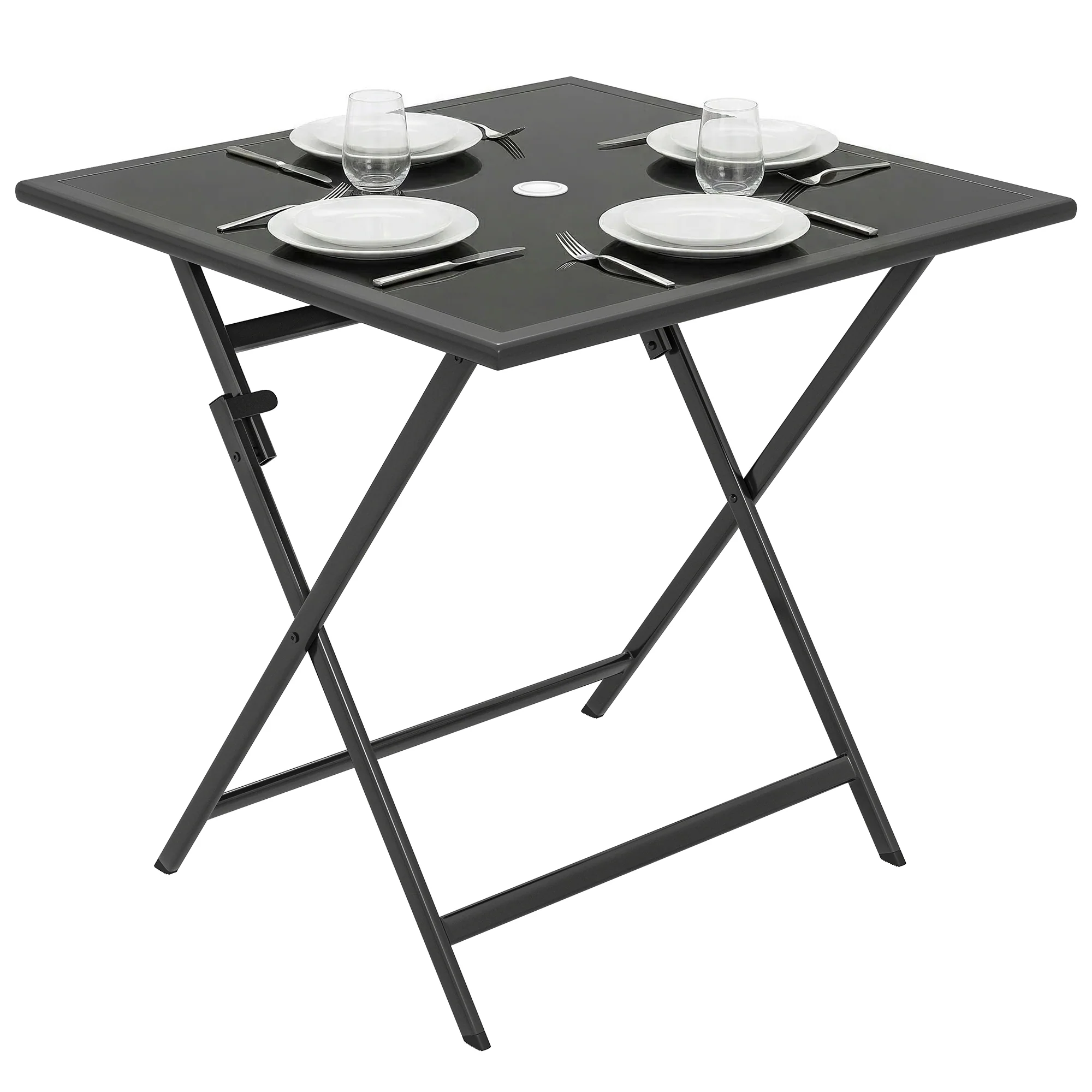 Outsunny Folding Square Garden Dining Table With Parasol Hole