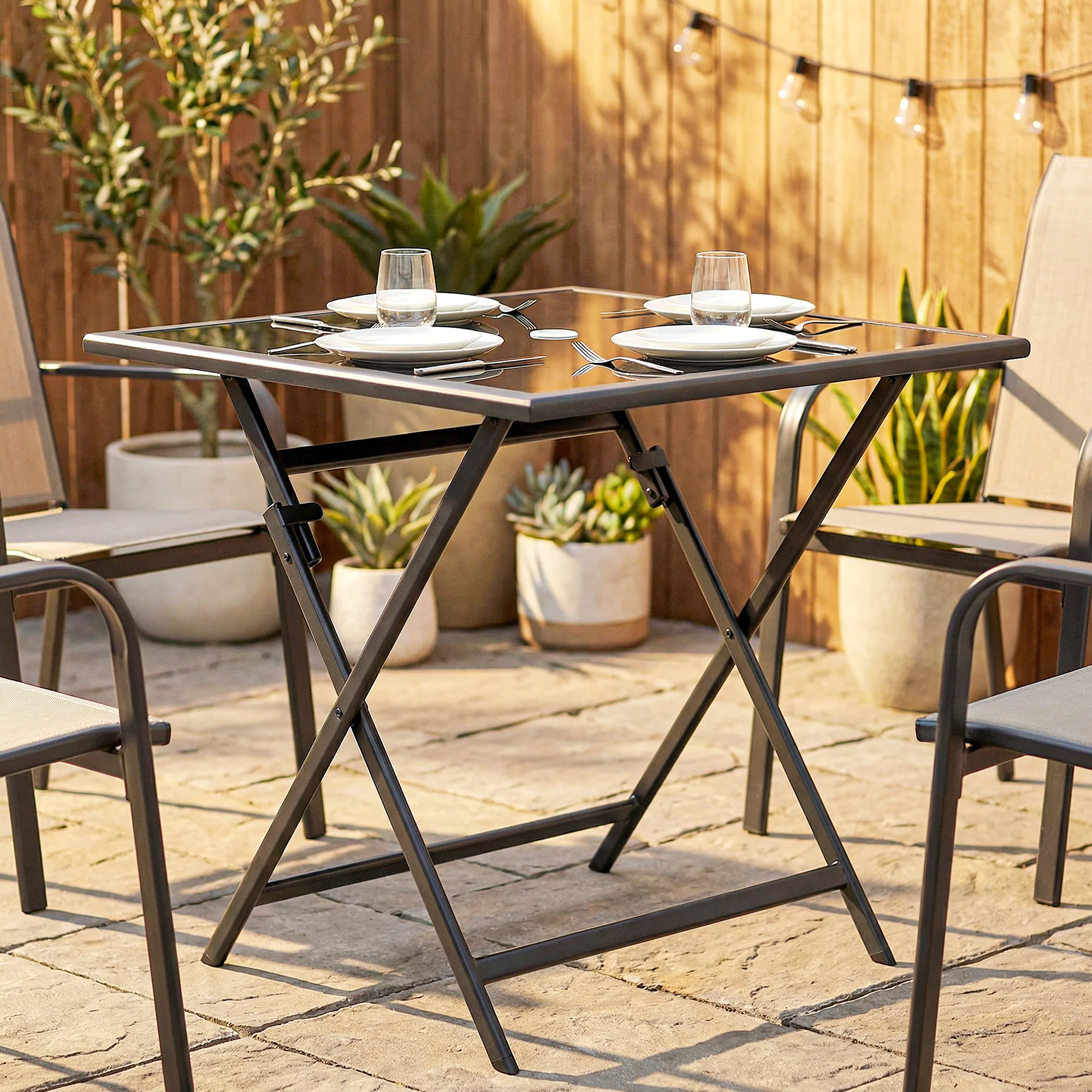 Outsunny Folding Square Garden Dining Table With Parasol Hole - Image 2
