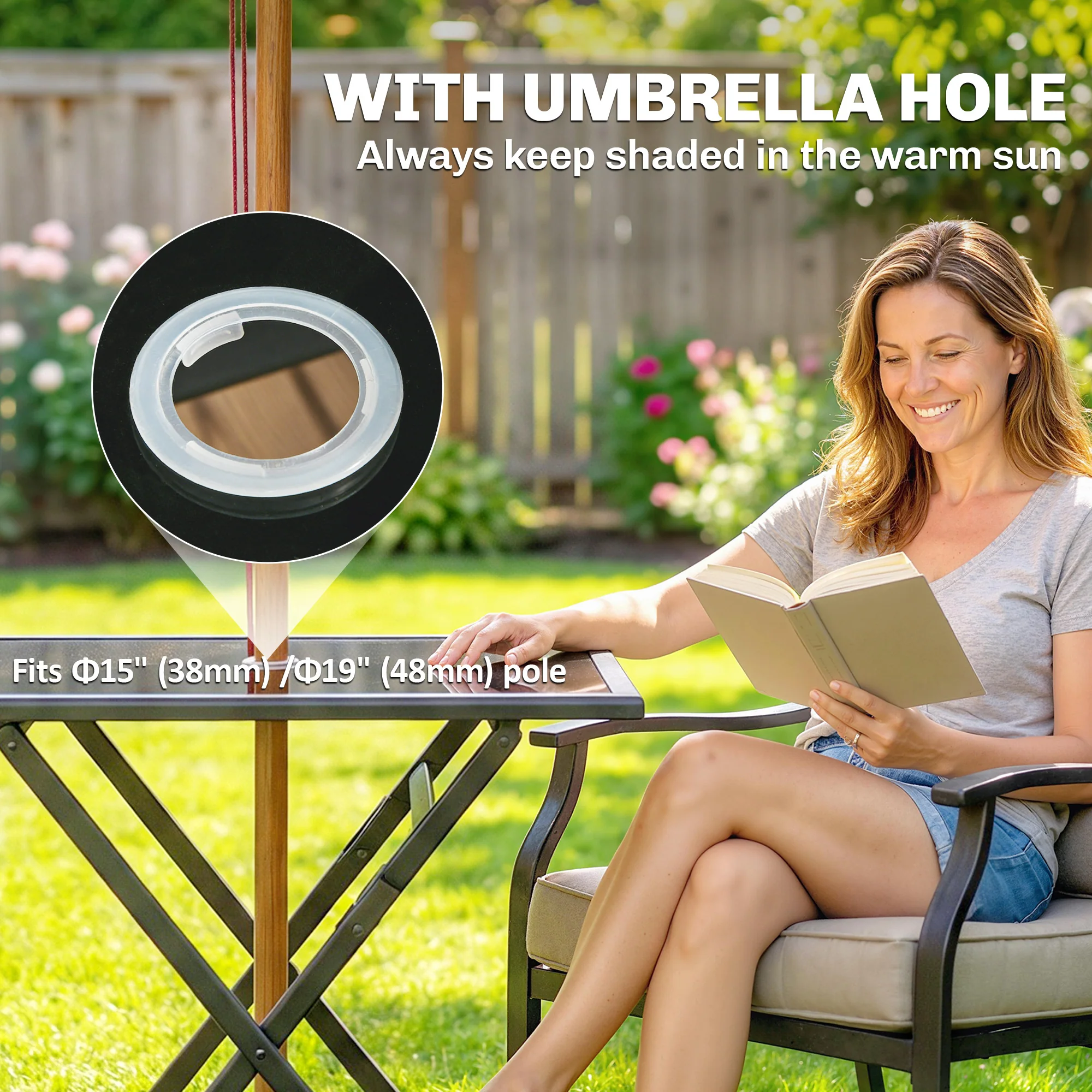 Outsunny Folding Square Garden Dining Table With Parasol Hole - Image 3