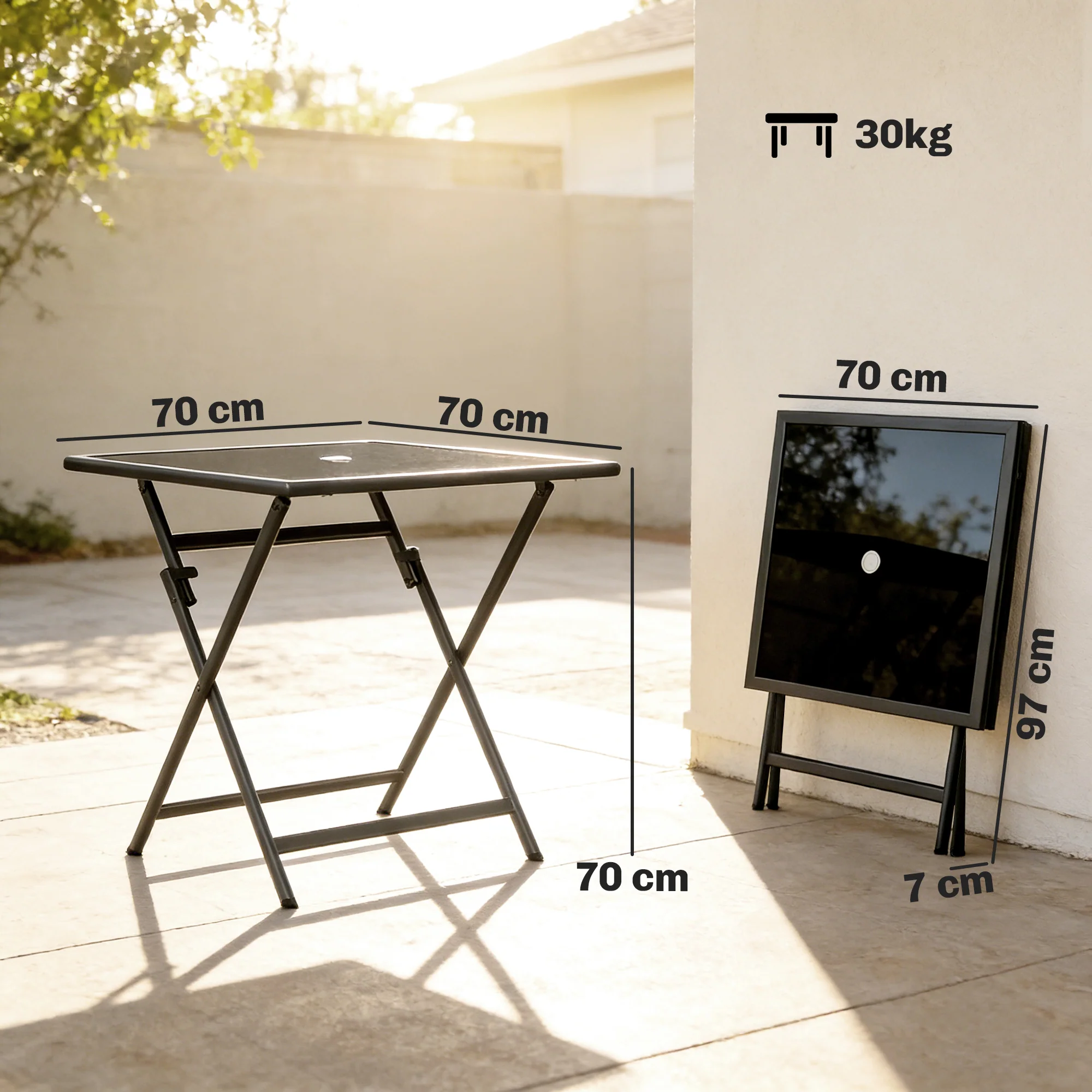 Outsunny Folding Square Garden Dining Table With Parasol Hole - Image 5